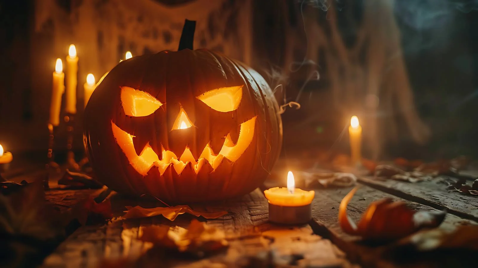 Spooky Halloween Pumpkin Carving on Wood — free download from Dotvec