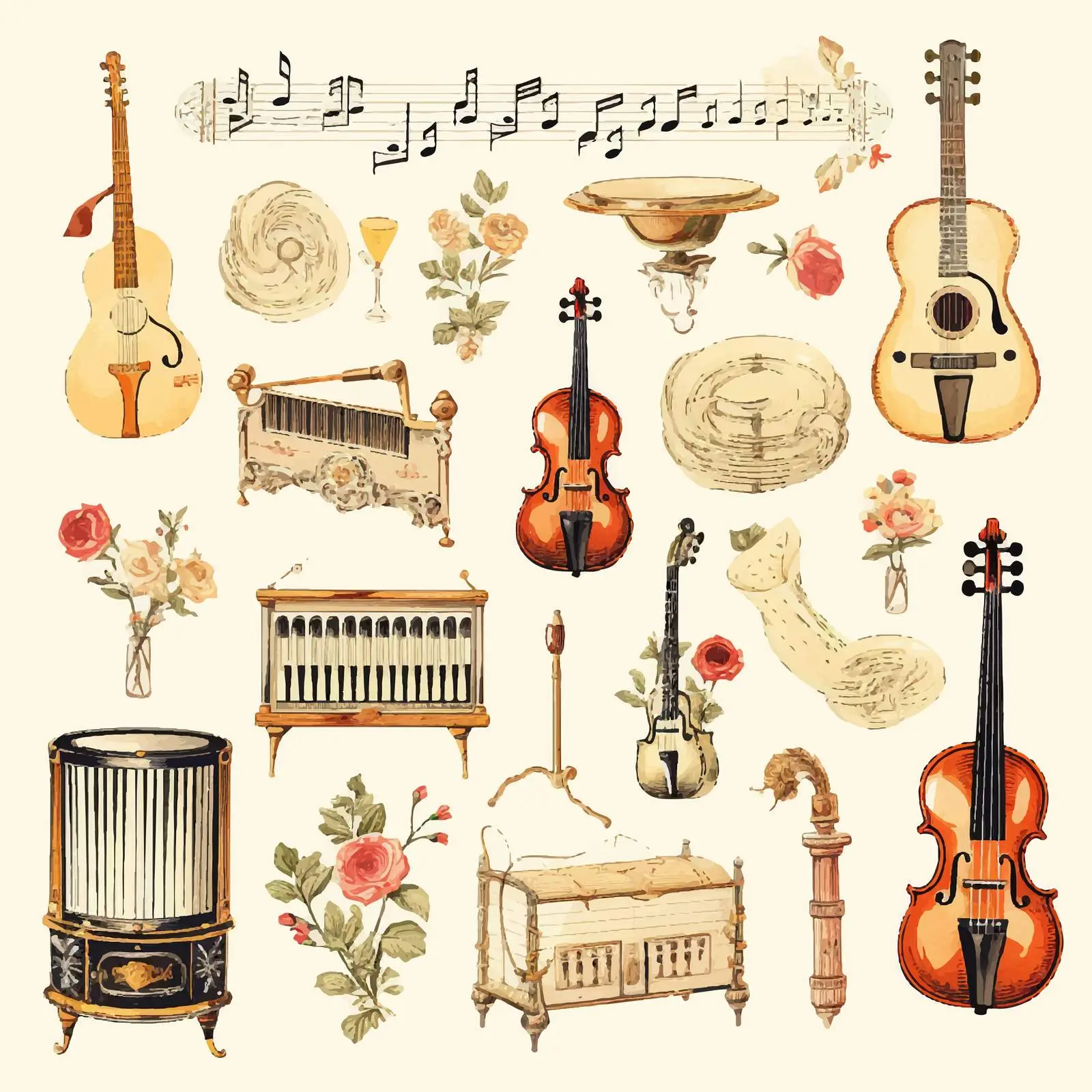 Classic Aged Musical Paper Scrapbooking Elements — free download from Dotvec