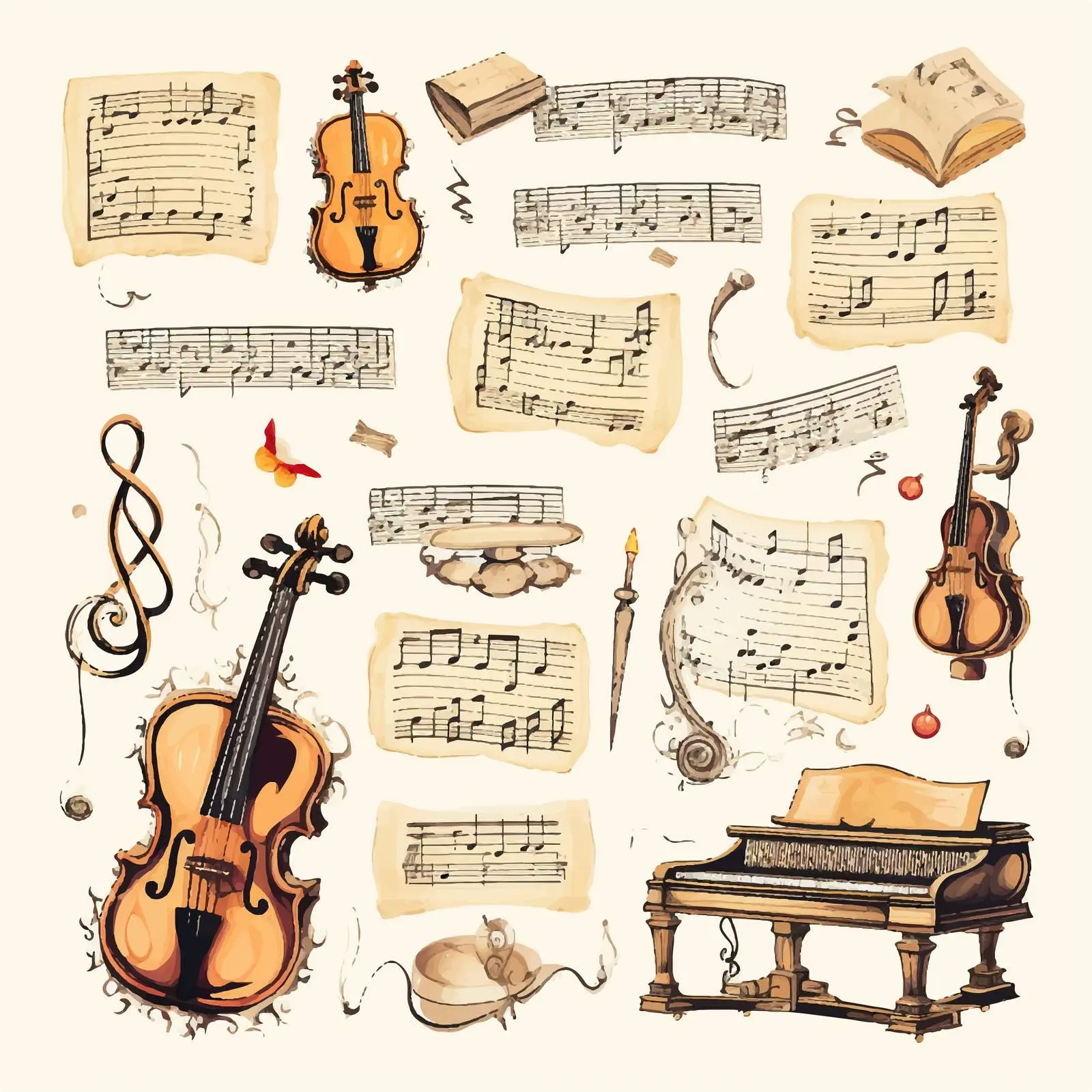Classic Aged Musical Paper Scrapbooking Elements – free background graphics image from Dotvec