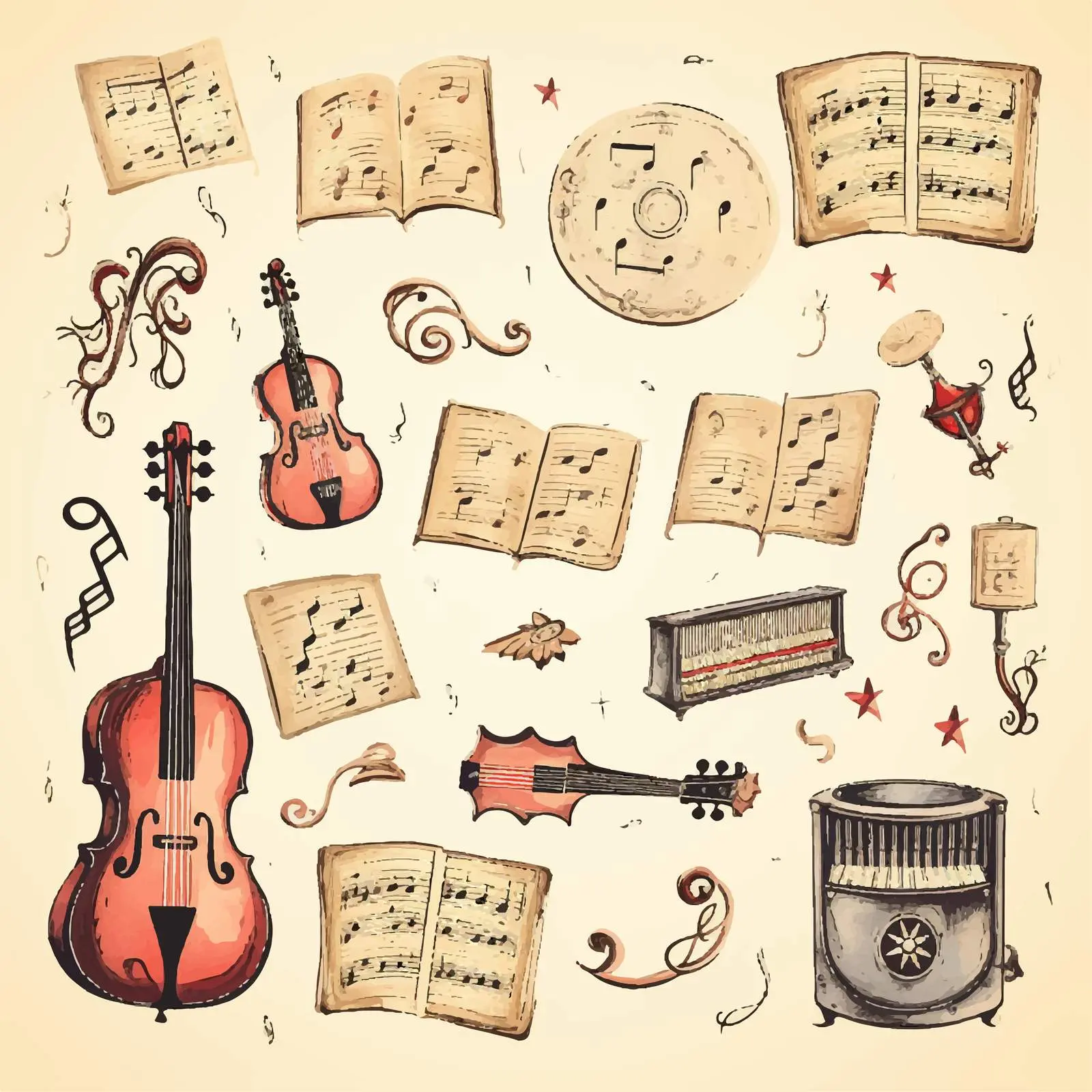 Vintage Musical Paper Elements for Scrapbooking — free download from Dotvec