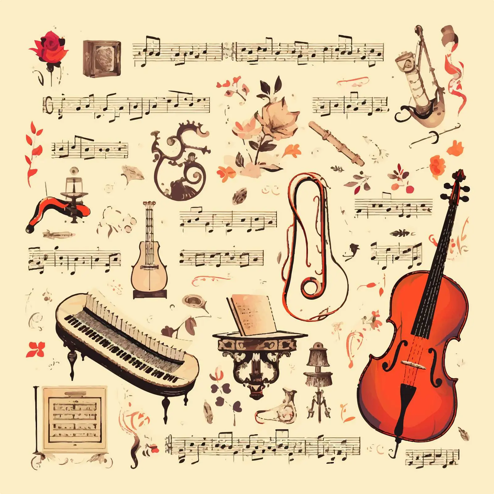 Classic Aged Musical Paper Scrapbooking Elements – free art elements image from Dotvec