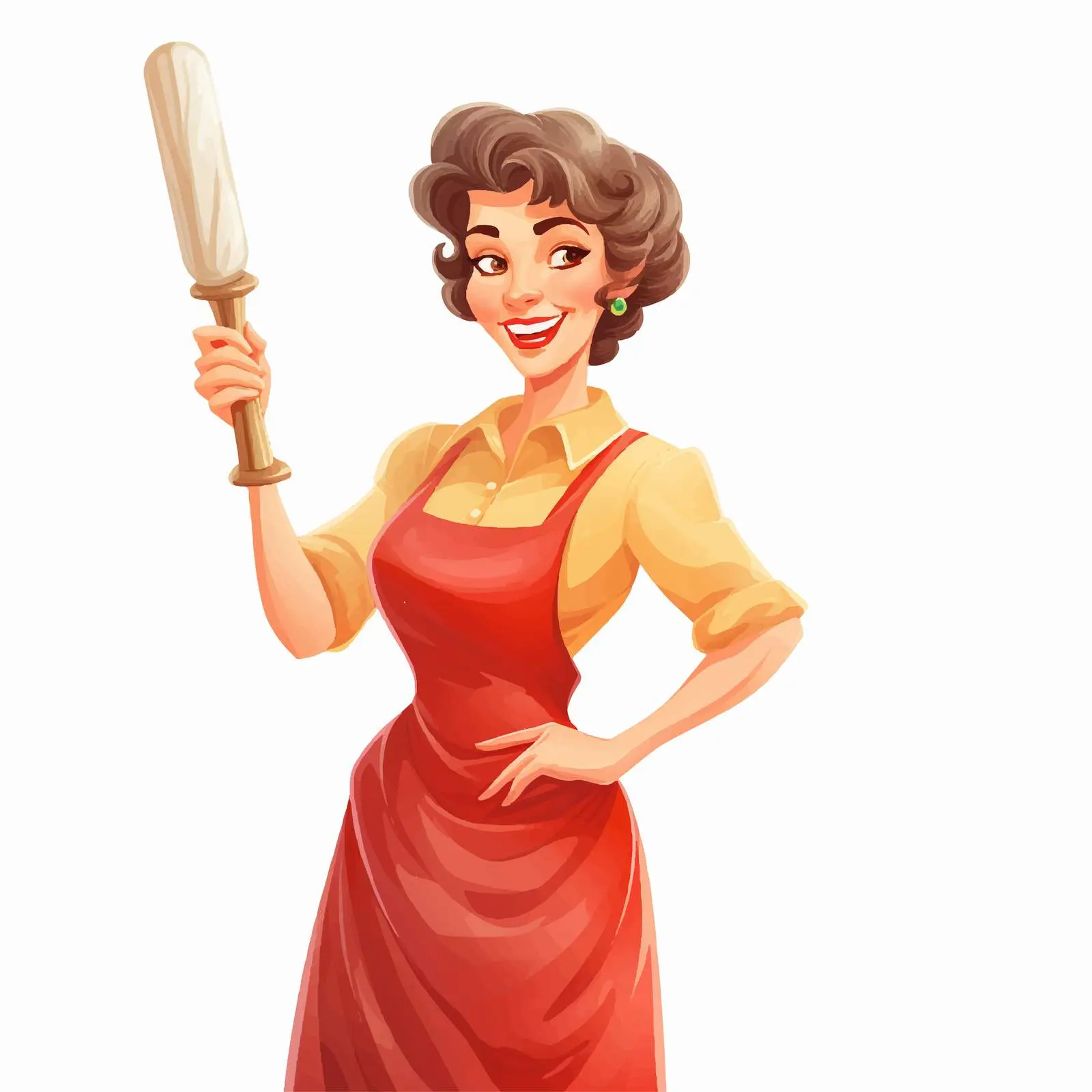 Smiling Housewife Wielding a Rolling Pin Vector — free download from Dotvec
