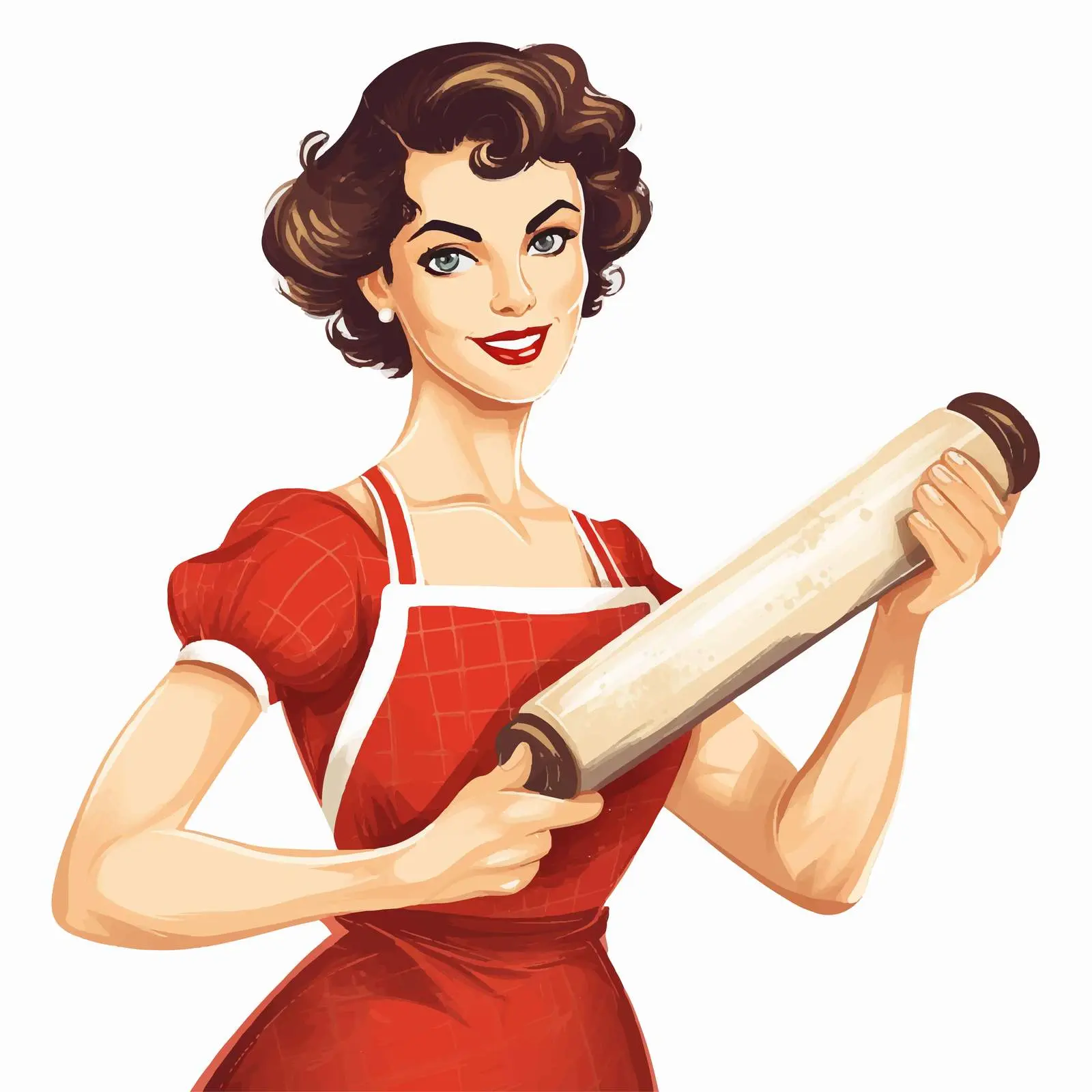 Smiling Housewife Wielding a Rolling Pin Vector — free download from Dotvec
