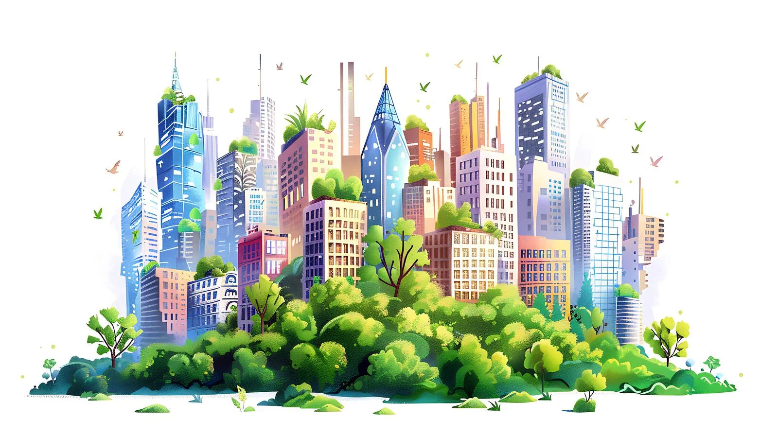 Vibrant Eco-Friendly Cityscape Illustration — free download from Dotvec