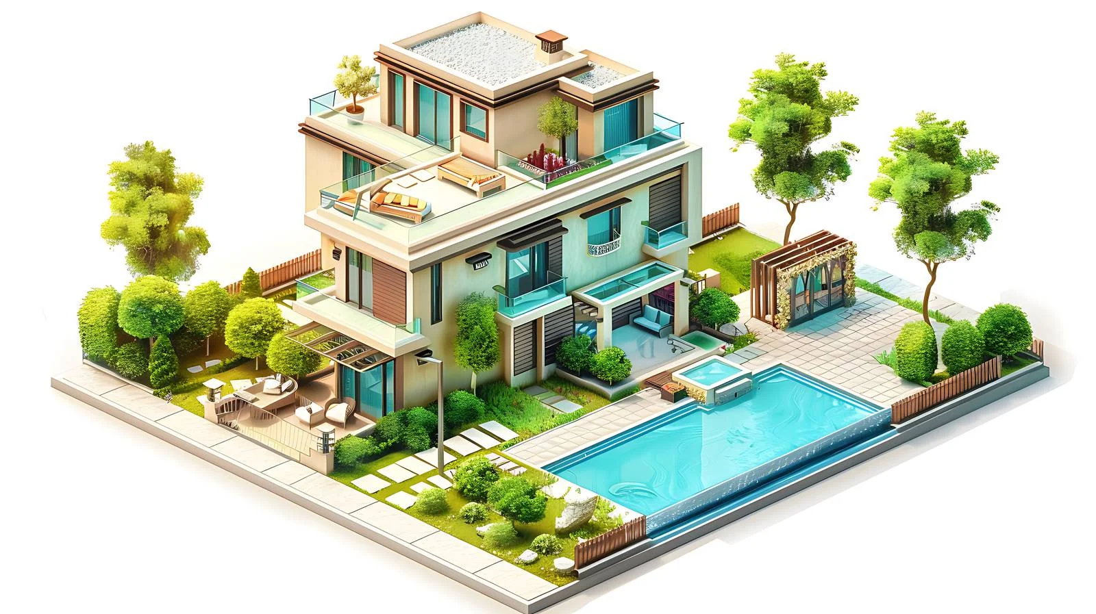 Luxurious Garden Villa Illustration Isolated — free download from Dotvec
