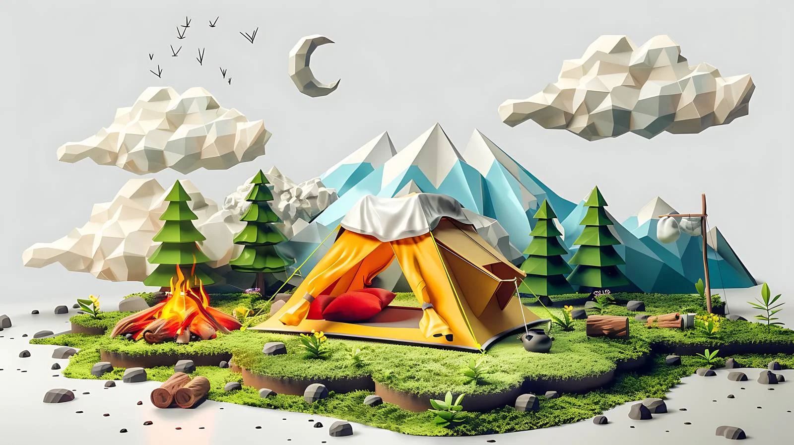 Outdoor Adventure Camping Scene on White — free download from Dotvec