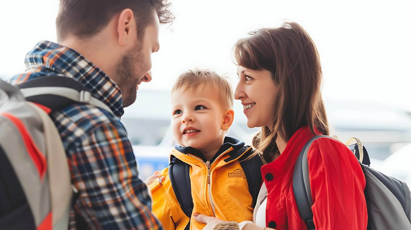 Airline Employee Assisting Family with Toddler — free download from Dotvec