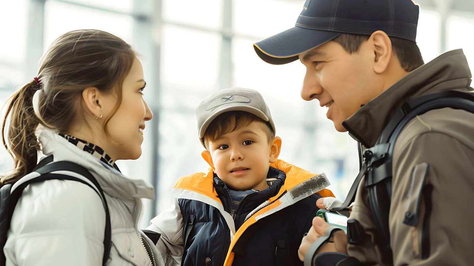 Airline Employee Assisting Family with Toddler — free download from Dotvec