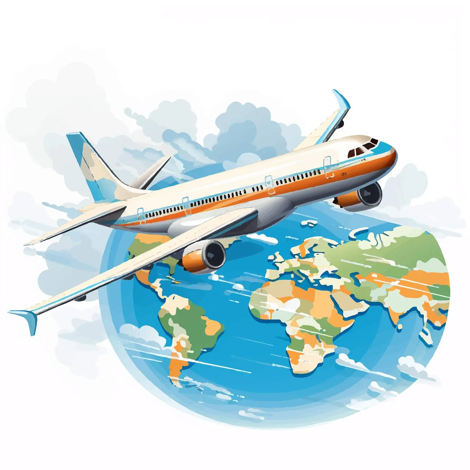 Airplane Flying Over World Map Vector Illustration — free download from Dotvec