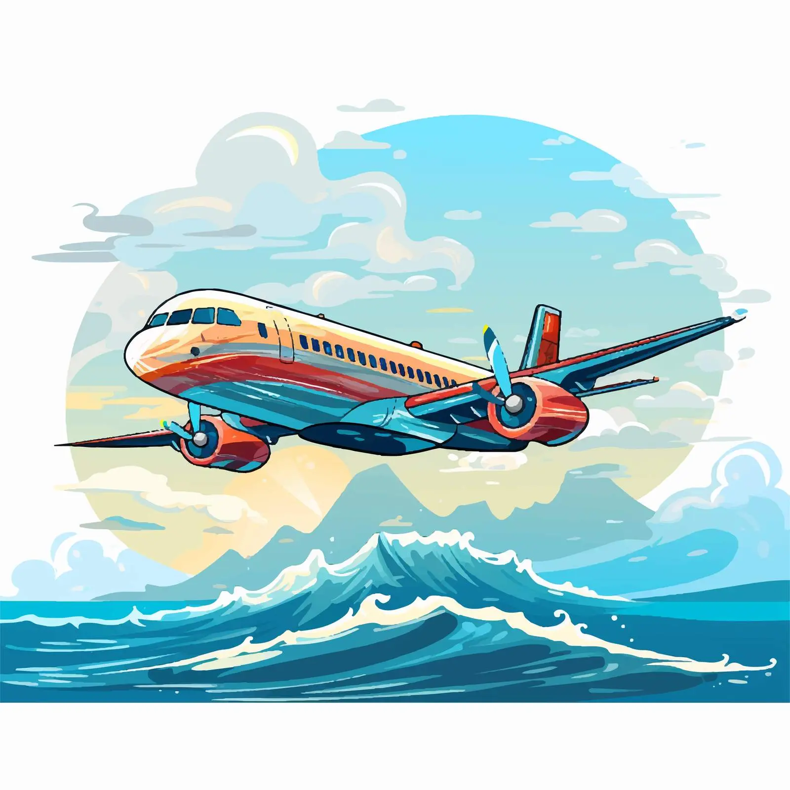 Airplane Flying Over the Ocean Vector Art — free download from Dotvec