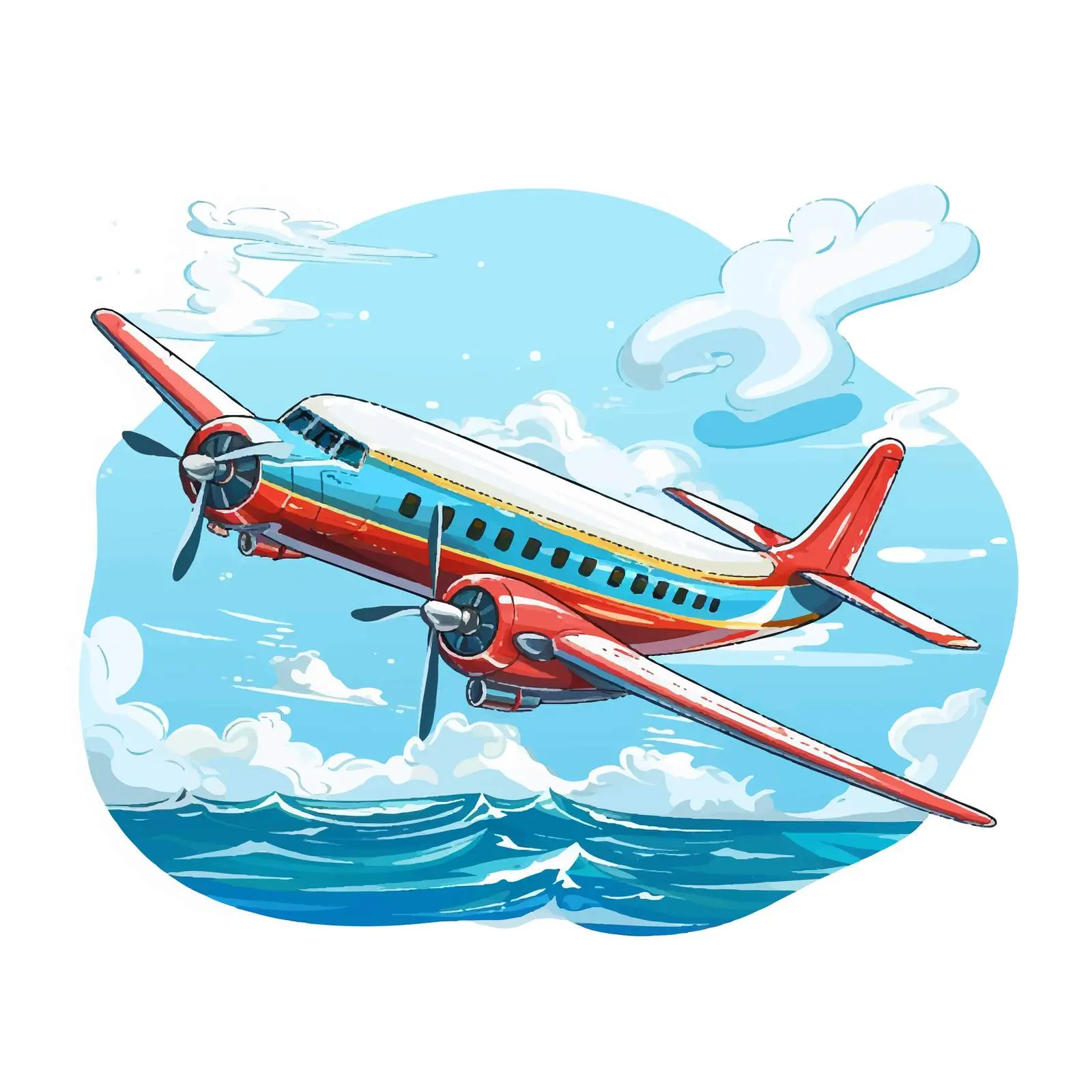 Cartoon Airplane Flying Over the Ocean Vector – free travel icon image from Dotvec