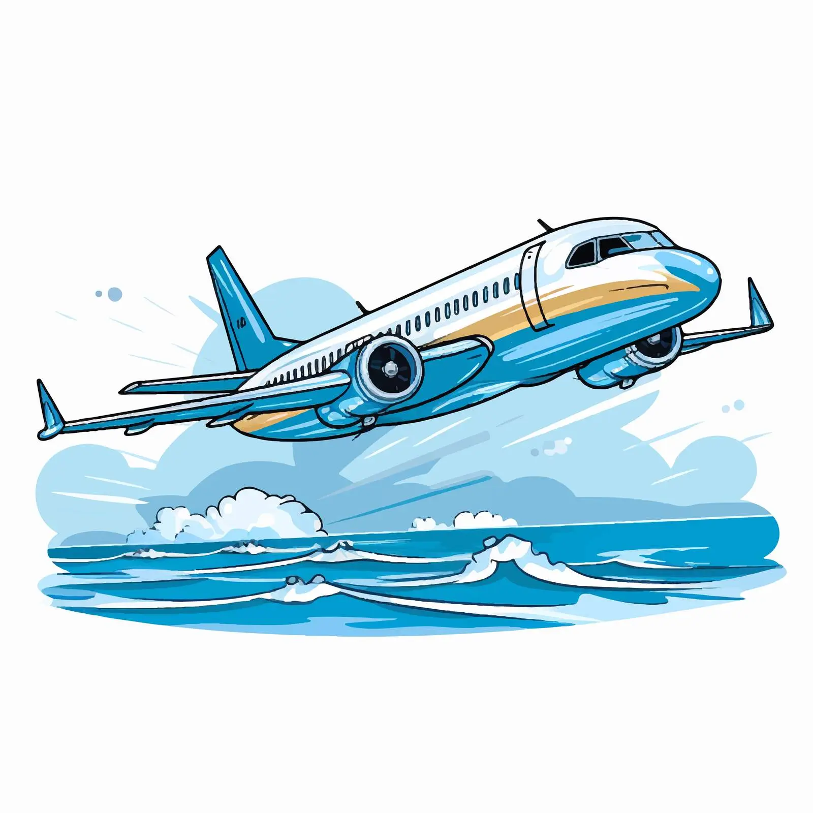 Airplane Flying Over the Ocean Vector Illustration — free download from Dotvec