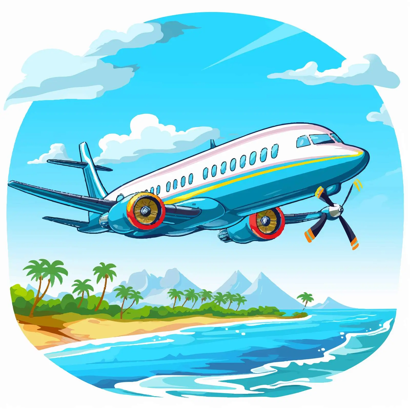Cartoon Airplane Flying Over the Ocean Vector — free download from Dotvec