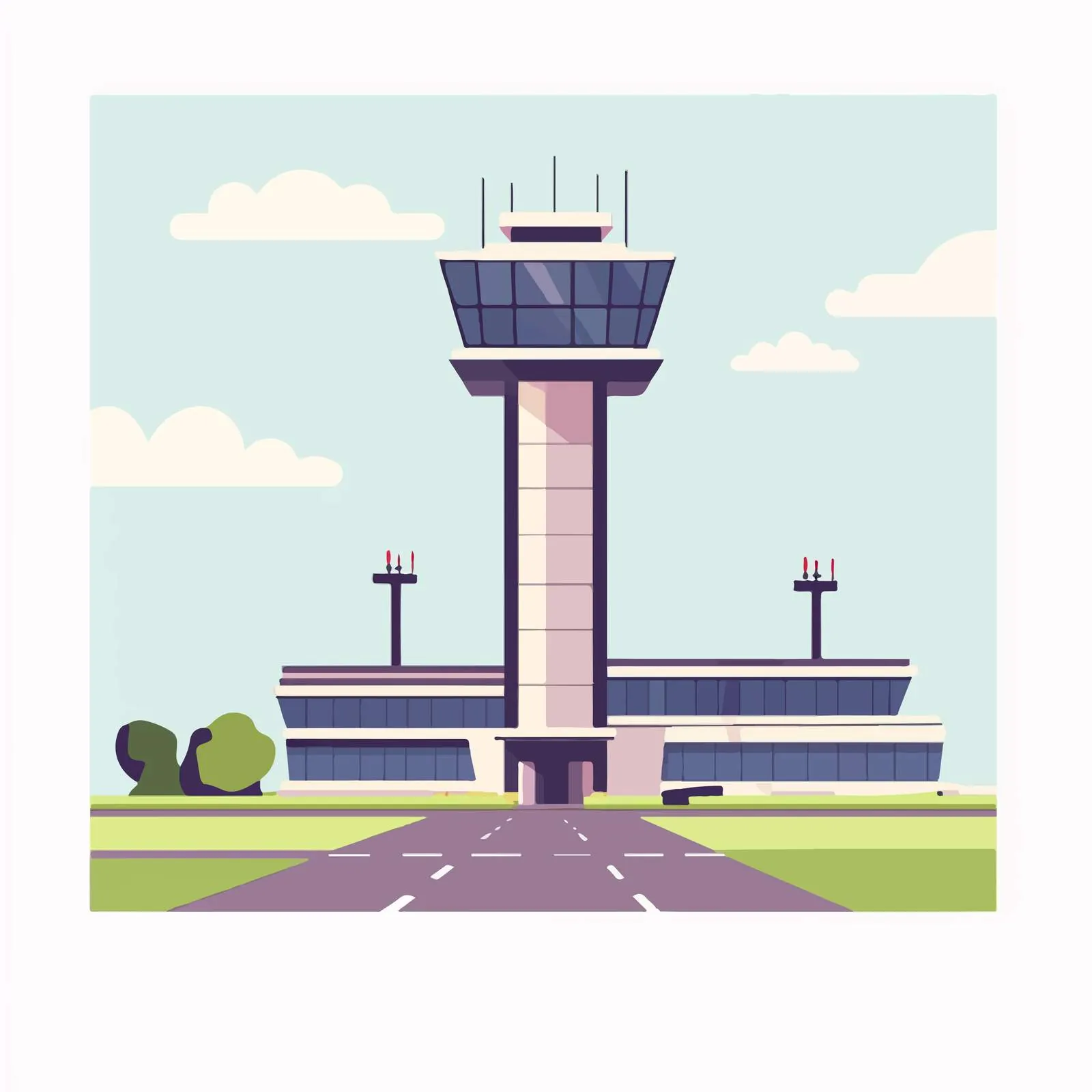 Airport Control Tower Flat Vector Illustration — free download from Dotvec