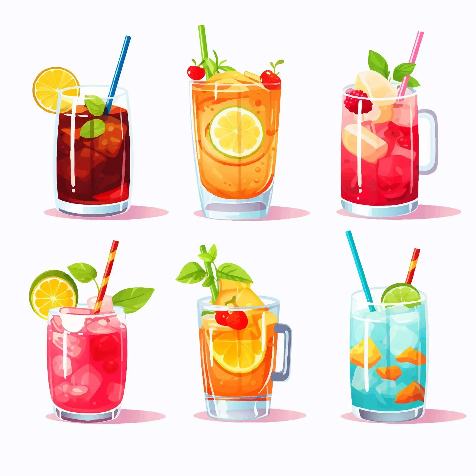 Tropical Summer Cocktails in Glasses Set – free cocktails image from Dotvec