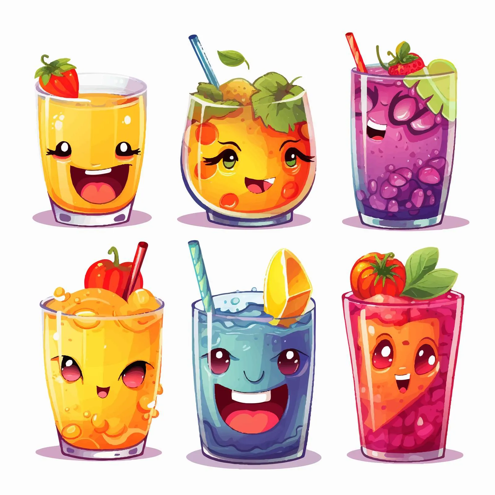 Funny Cocktail Vectors with Smiling Faces — free download from Dotvec
