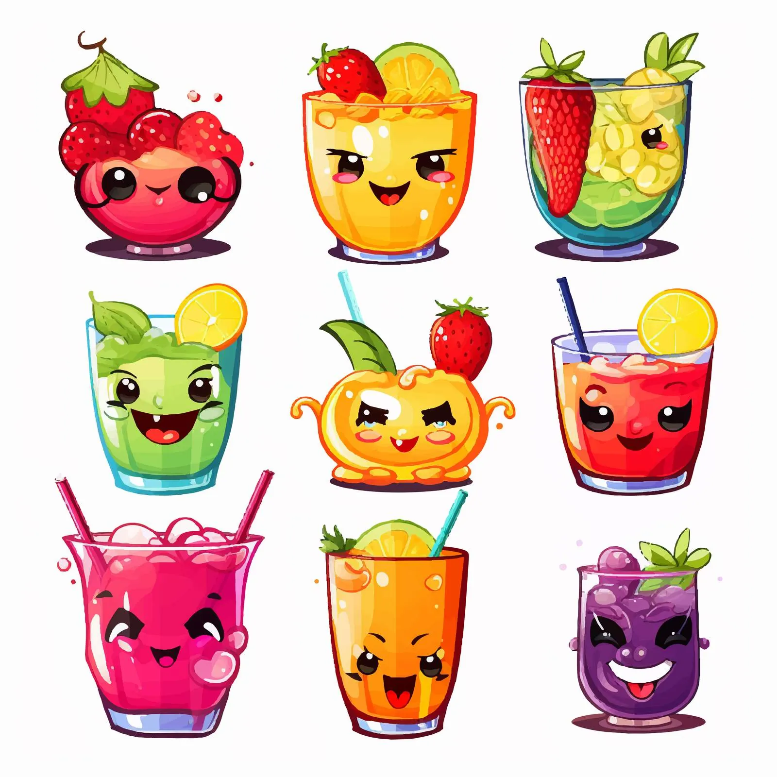 Funny Smiling Faces on Alcoholic Cocktails Vectors – free cocktails image from Dotvec