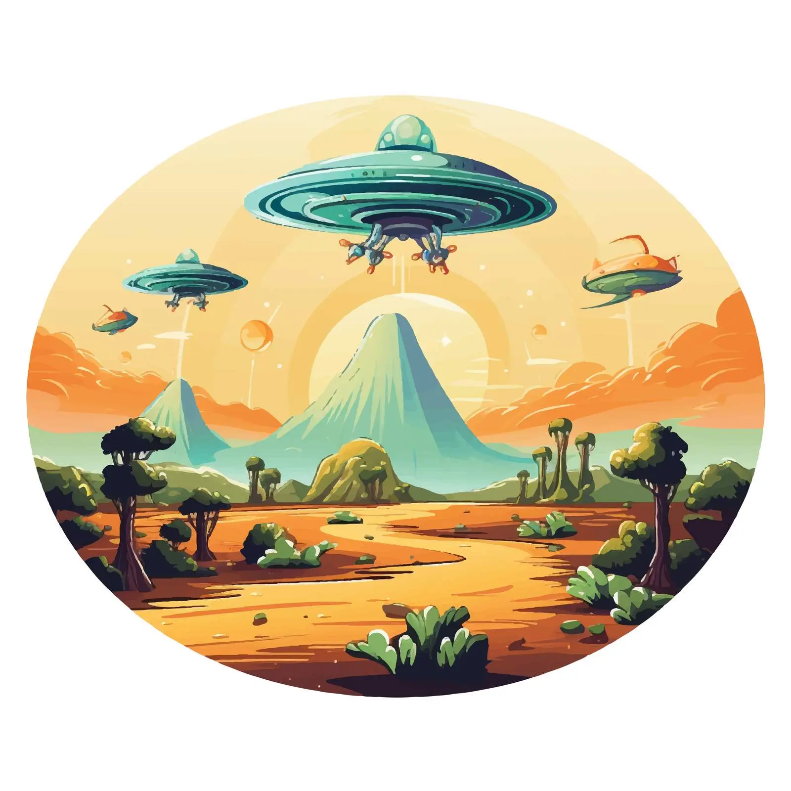 Cartoon Aliens in a UFO on Another Planet — free download from Dotvec