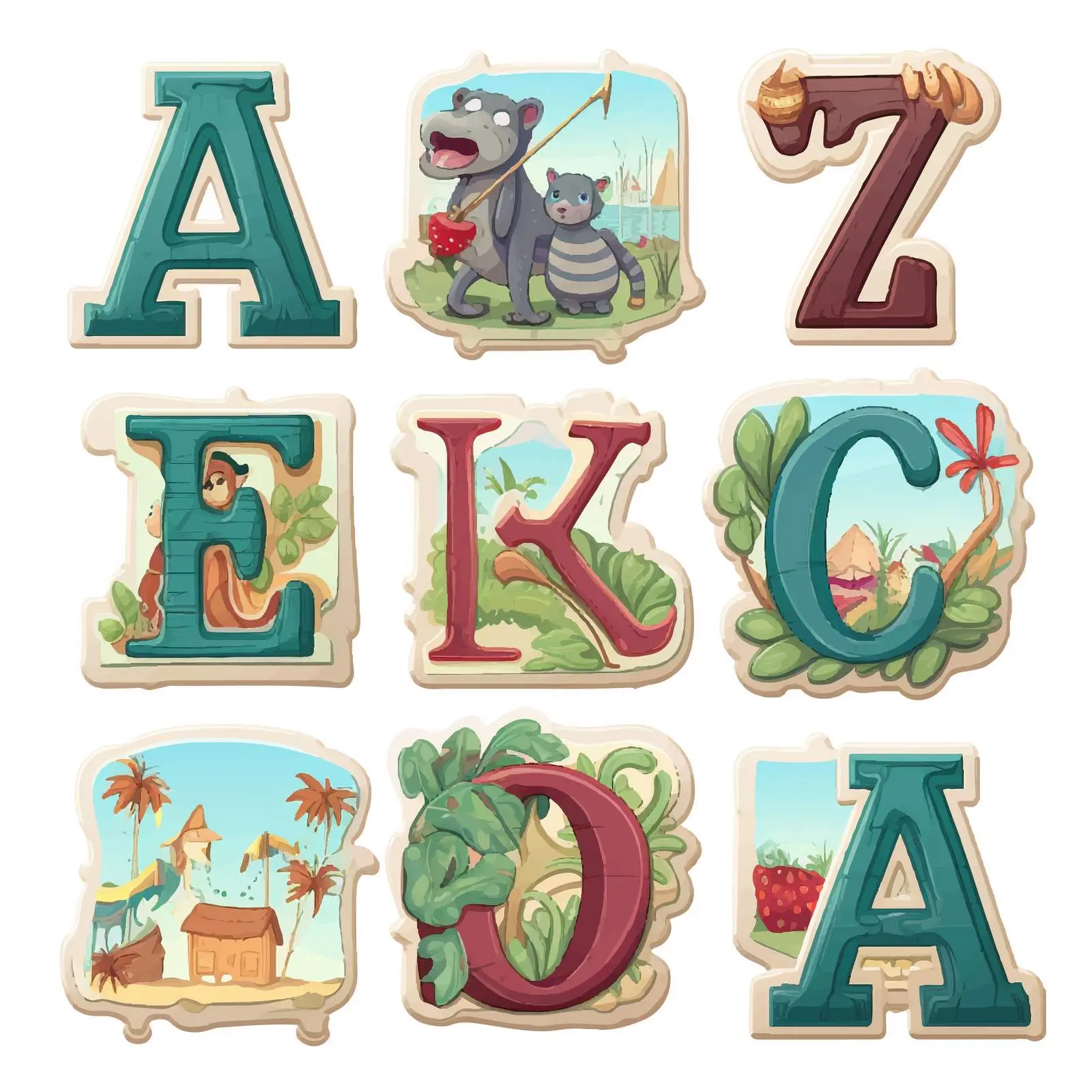 Scrapbook Labels Pack of World Countries A-Z Part 2 – free visual learning image from Dotvec