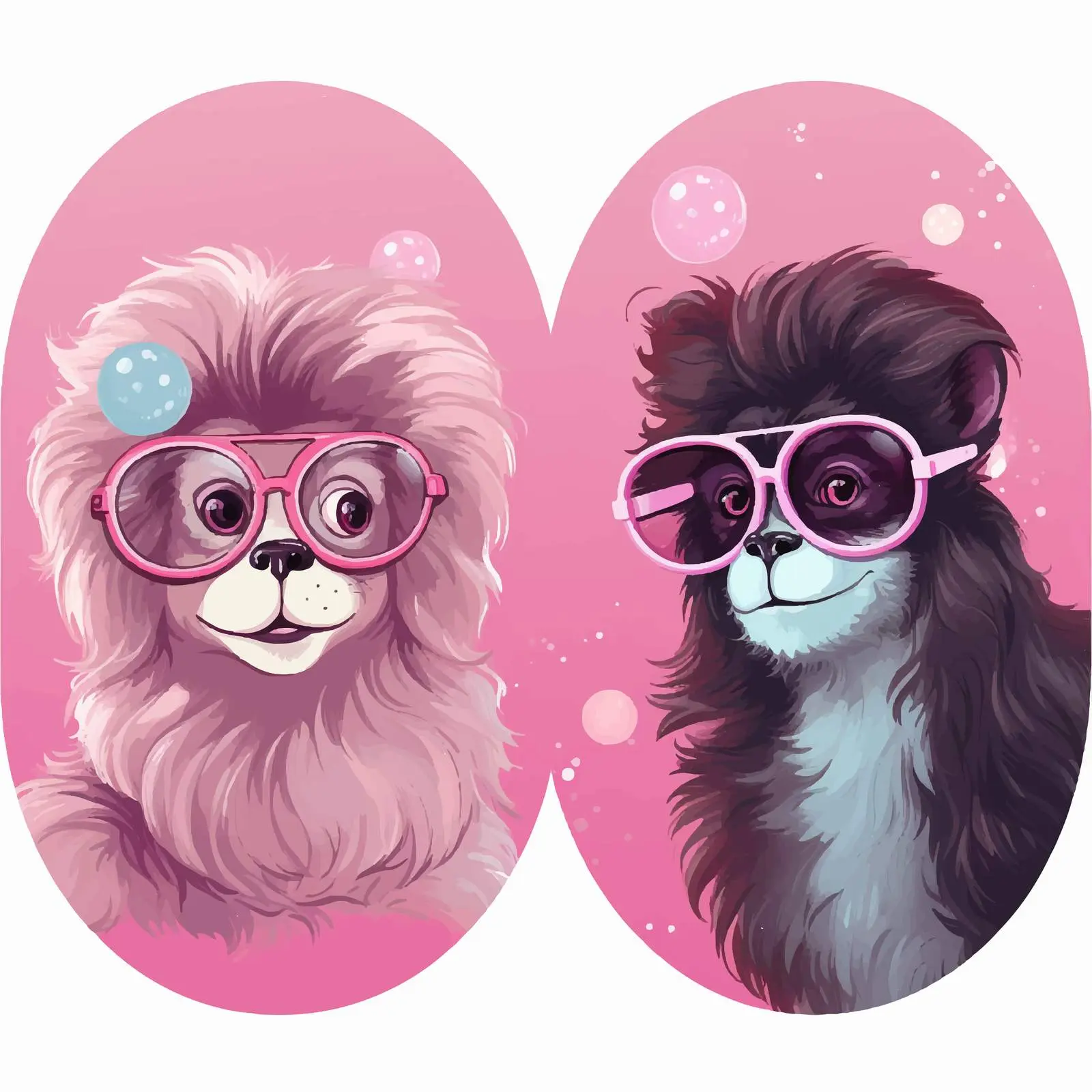Alpaca and Monkey with Pink Hearts and Glasses — free download from Dotvec