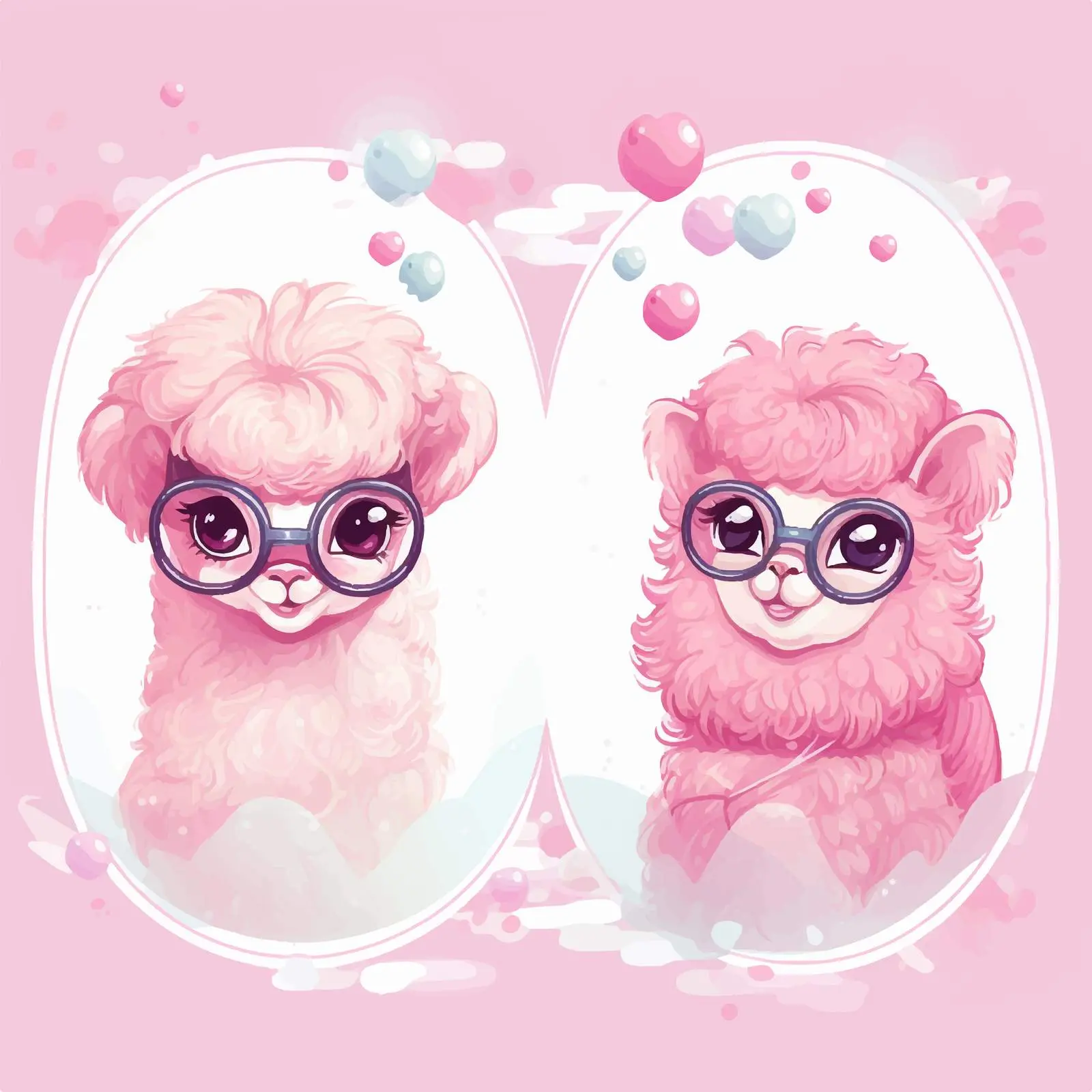 Alpaca and Monkey with Pink Hearts and Glasses – free fun decor image from Dotvec