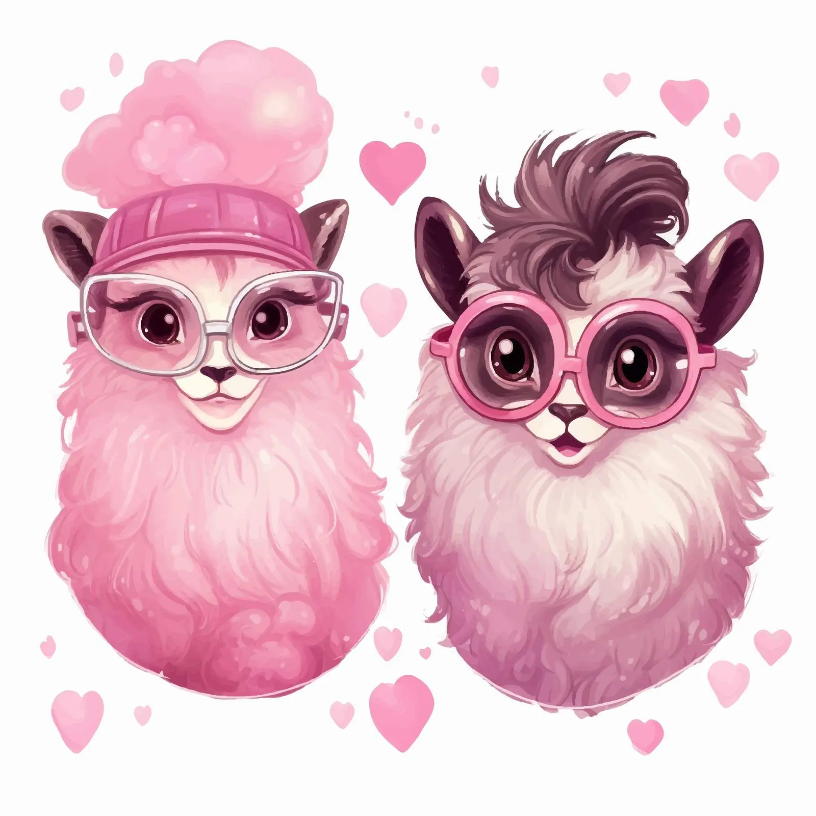 Cute Alpaca and Monkey with Pink Hearts — free download from Dotvec