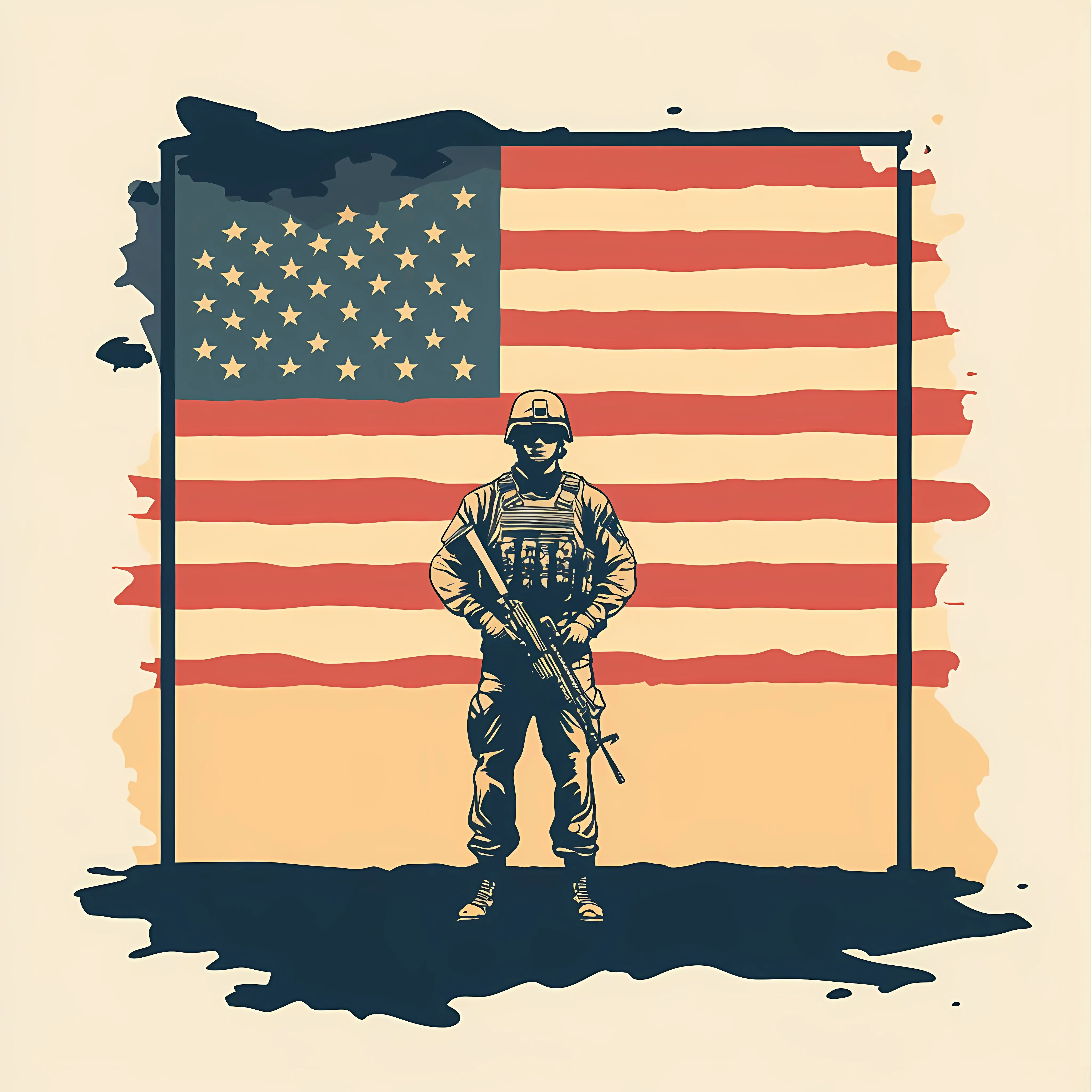 American Flag and Soldier Flat Vector Illustration — free download from Dotvec