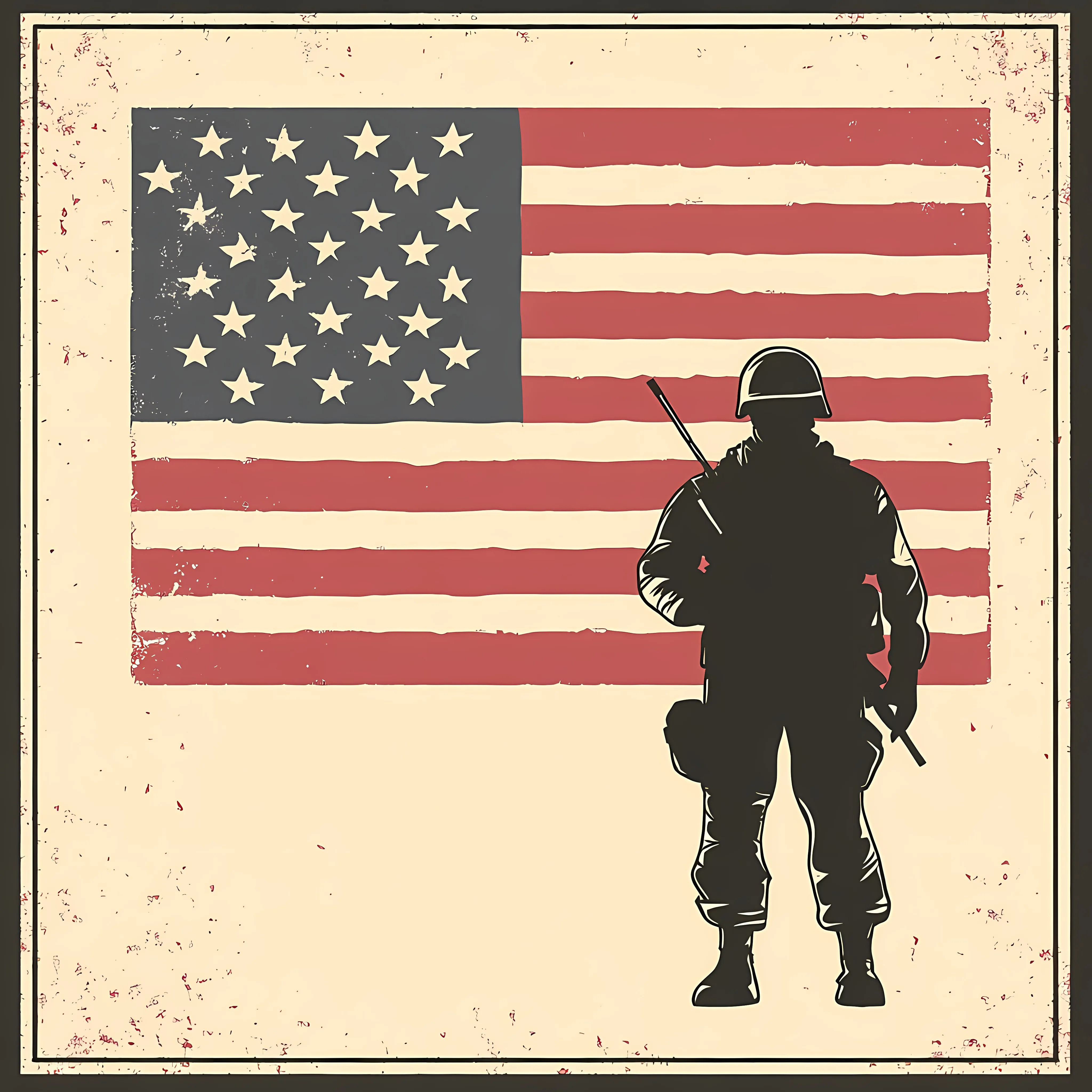 American Flag and Soldier Flat Vector Illustration – free and blue image from Dotvec