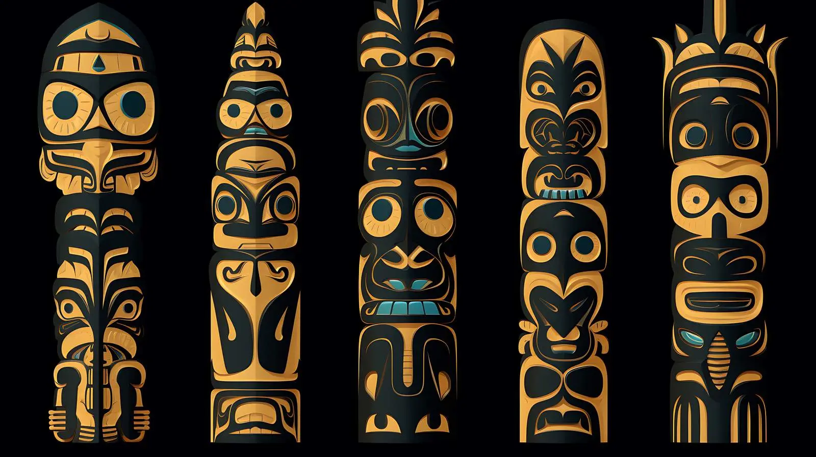 American Golden Totems Black Background — free download from Dotvec