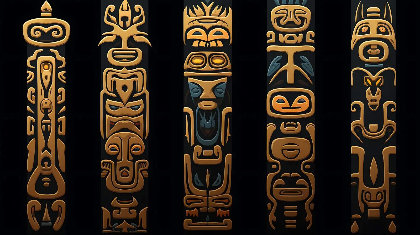 Golden American Totems on Black Background — free download from Dotvec