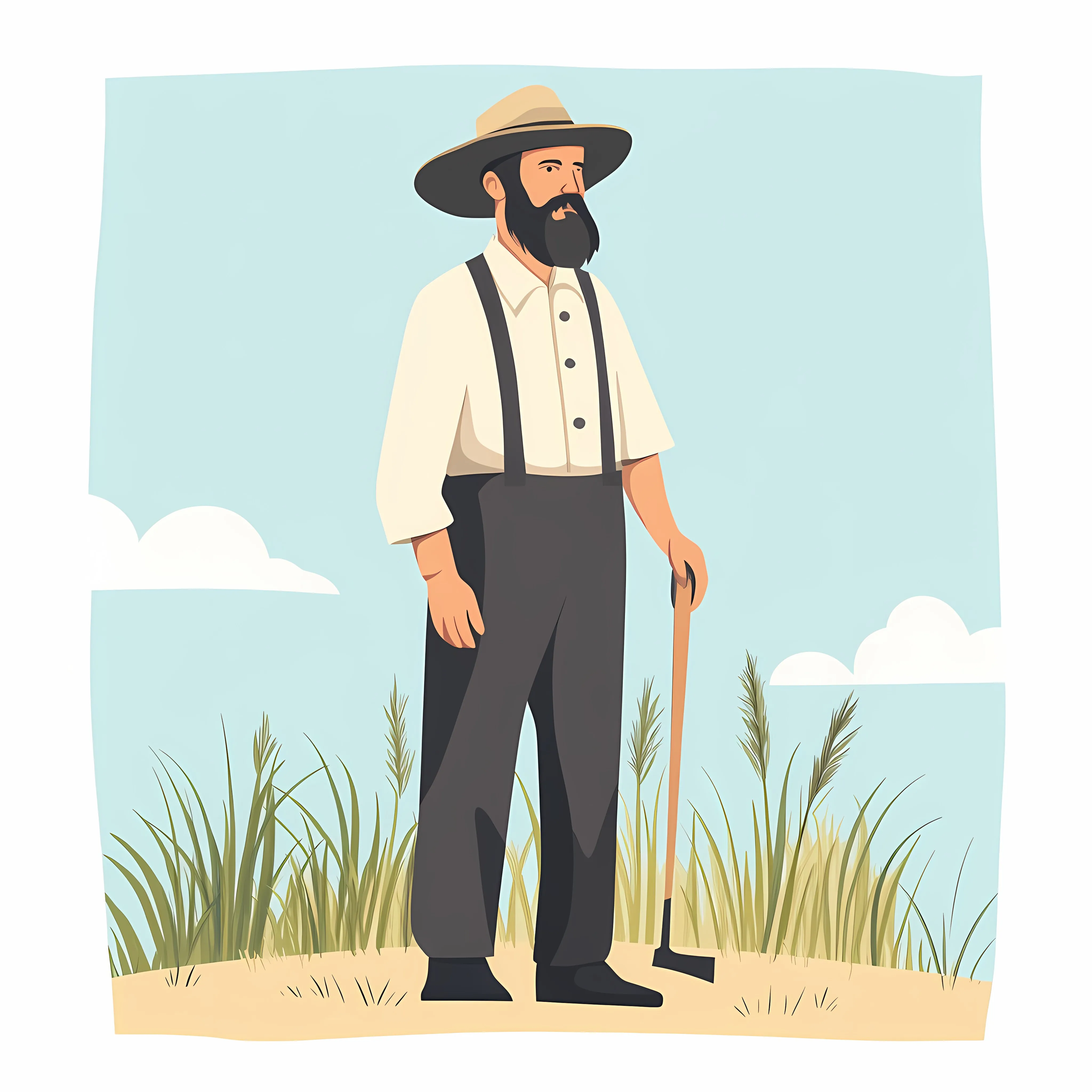 Amish Man Holding Tool Flat Vector Illustration — free download from Dotvec