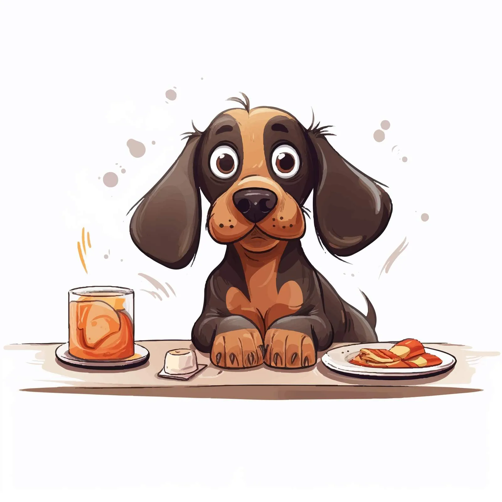 Dog Stealing Sausage from Table Illustration — free download from Dotvec