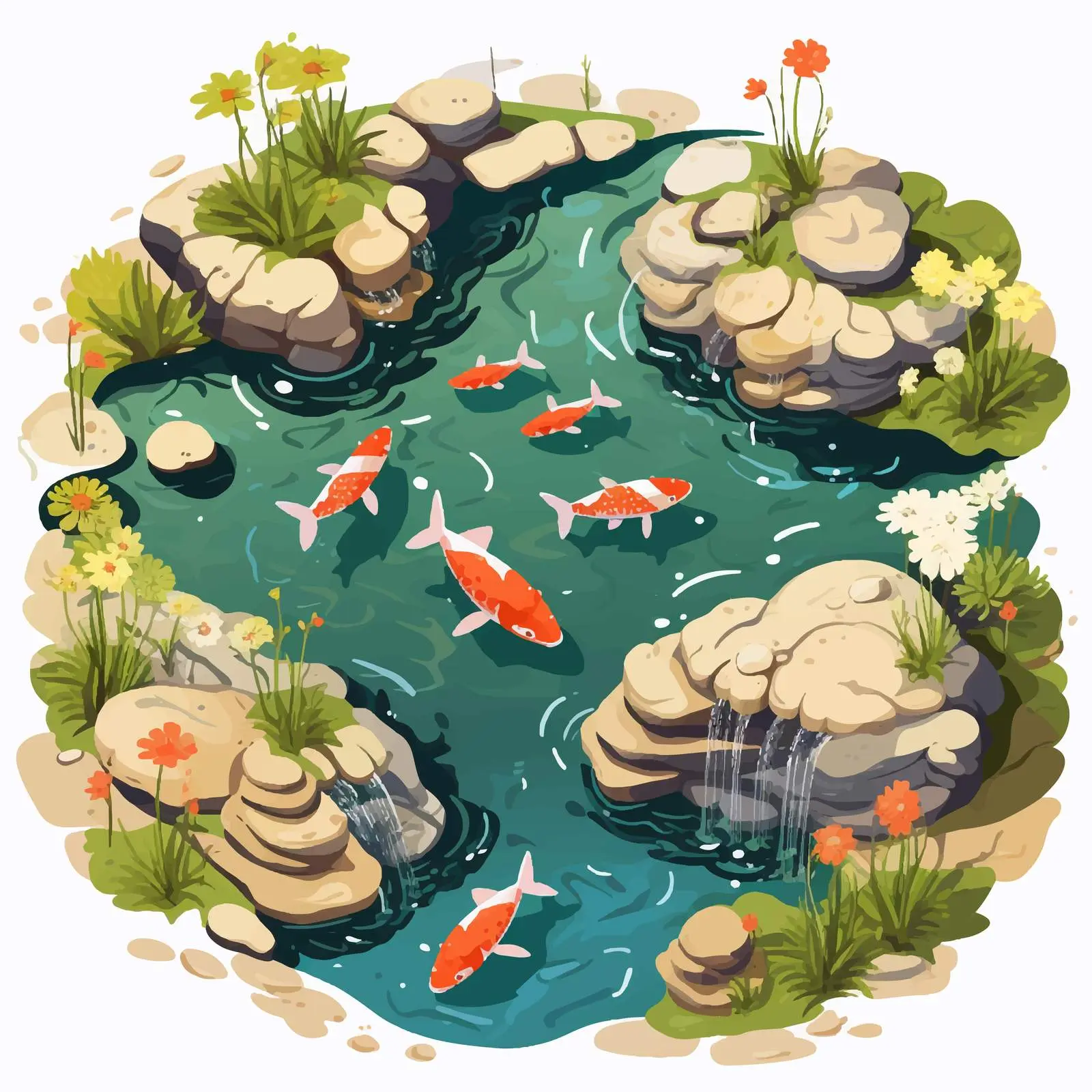 Aerial View of Cartoon Fish Pond Illustration — free download from Dotvec