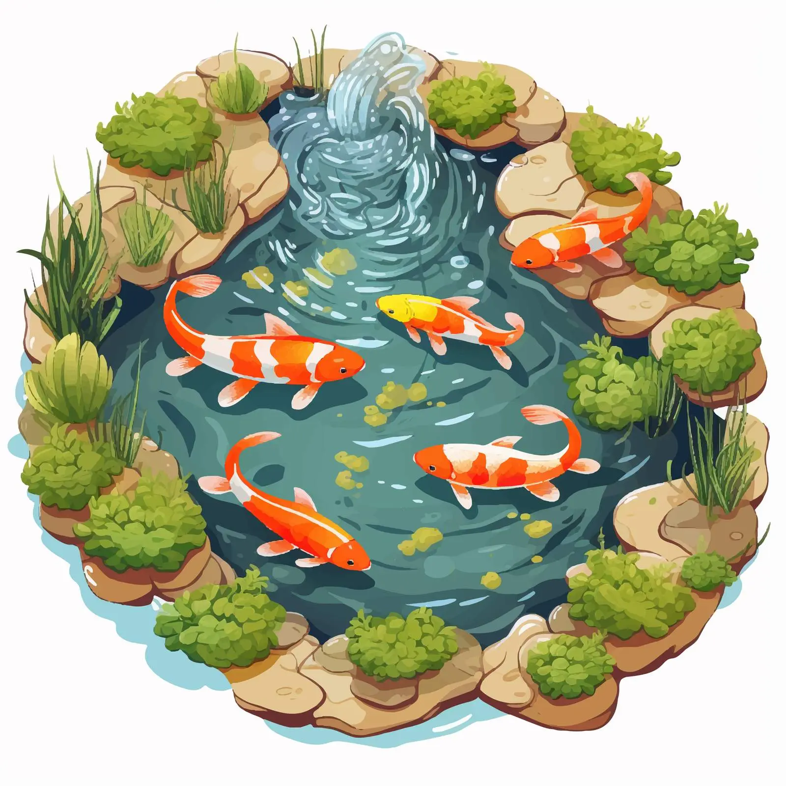 Aerial View of Cartoon Fish Pond Illustration — free download from Dotvec