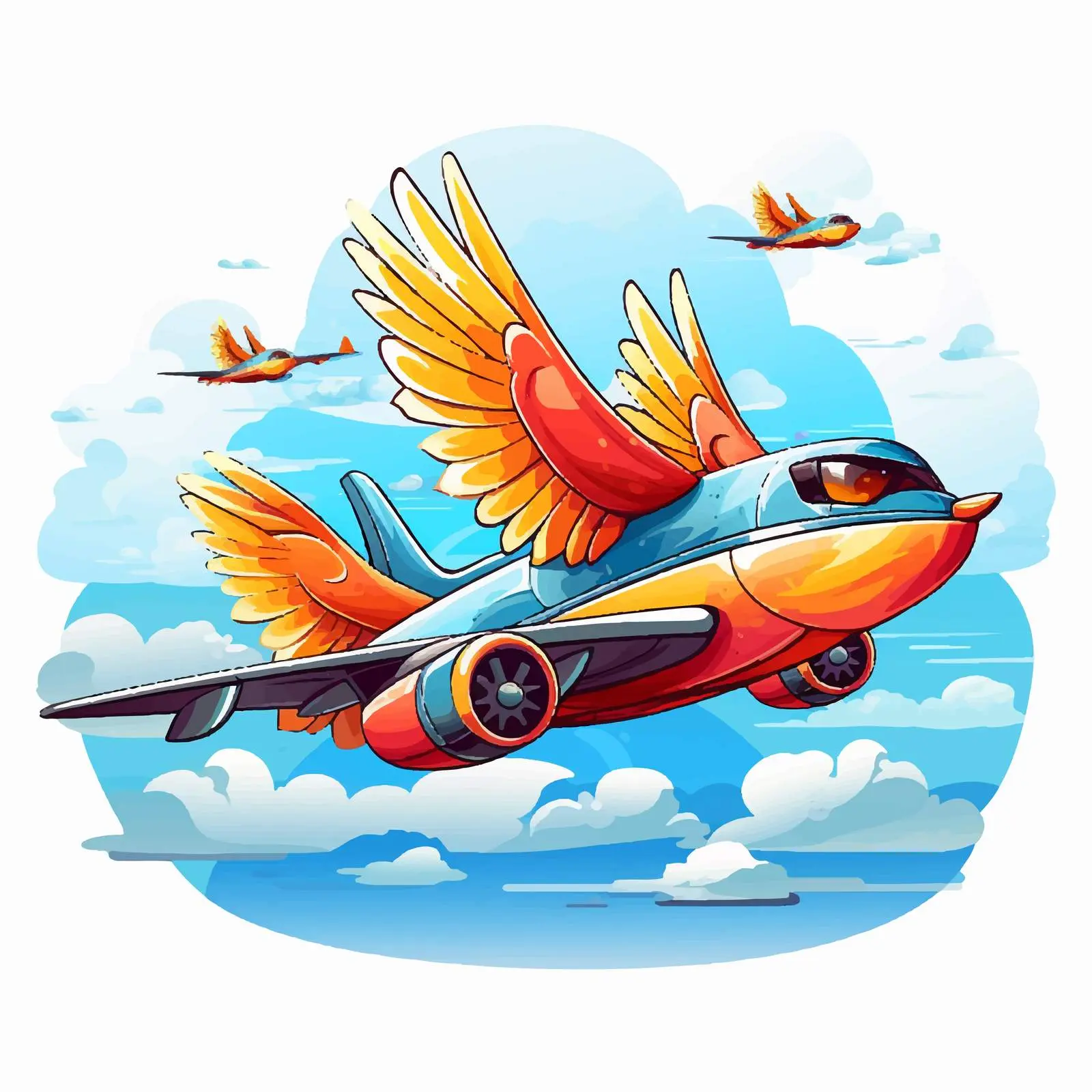 Airplane in Sky with Two Birds Vector — free download from Dotvec