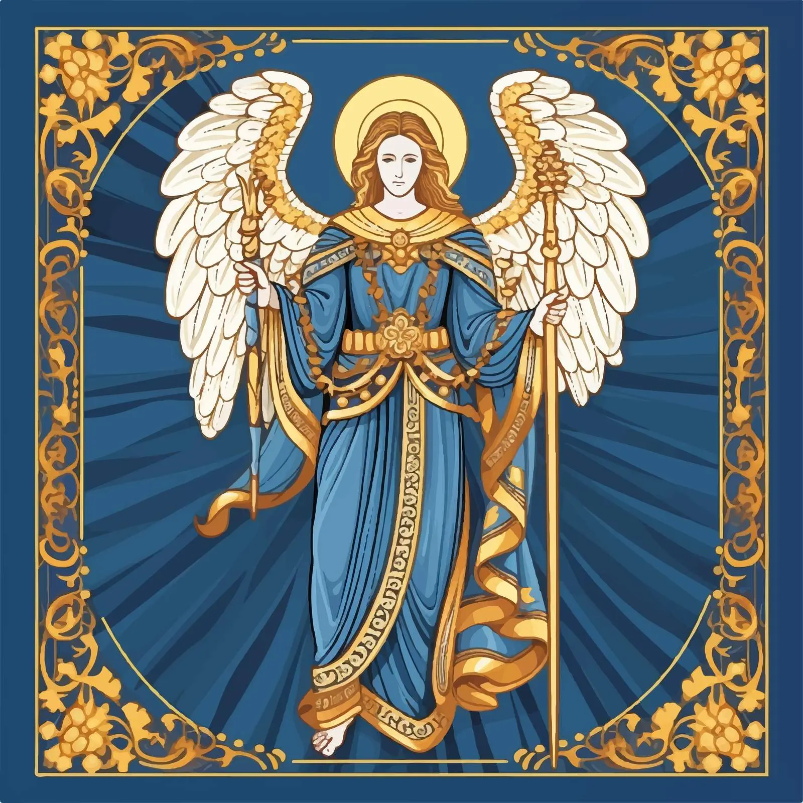 Byzantine Style Archangel Illustration on Deep Blue – free religious artwork image from Dotvec
