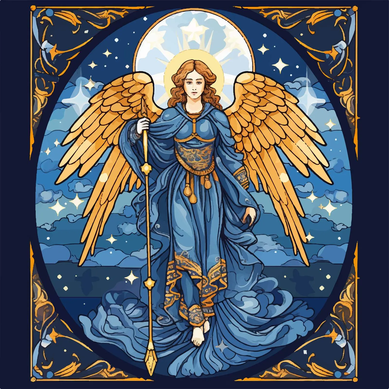 Byzantine Style Archangel Illustration on Blue Background – free illustration design image from Dotvec