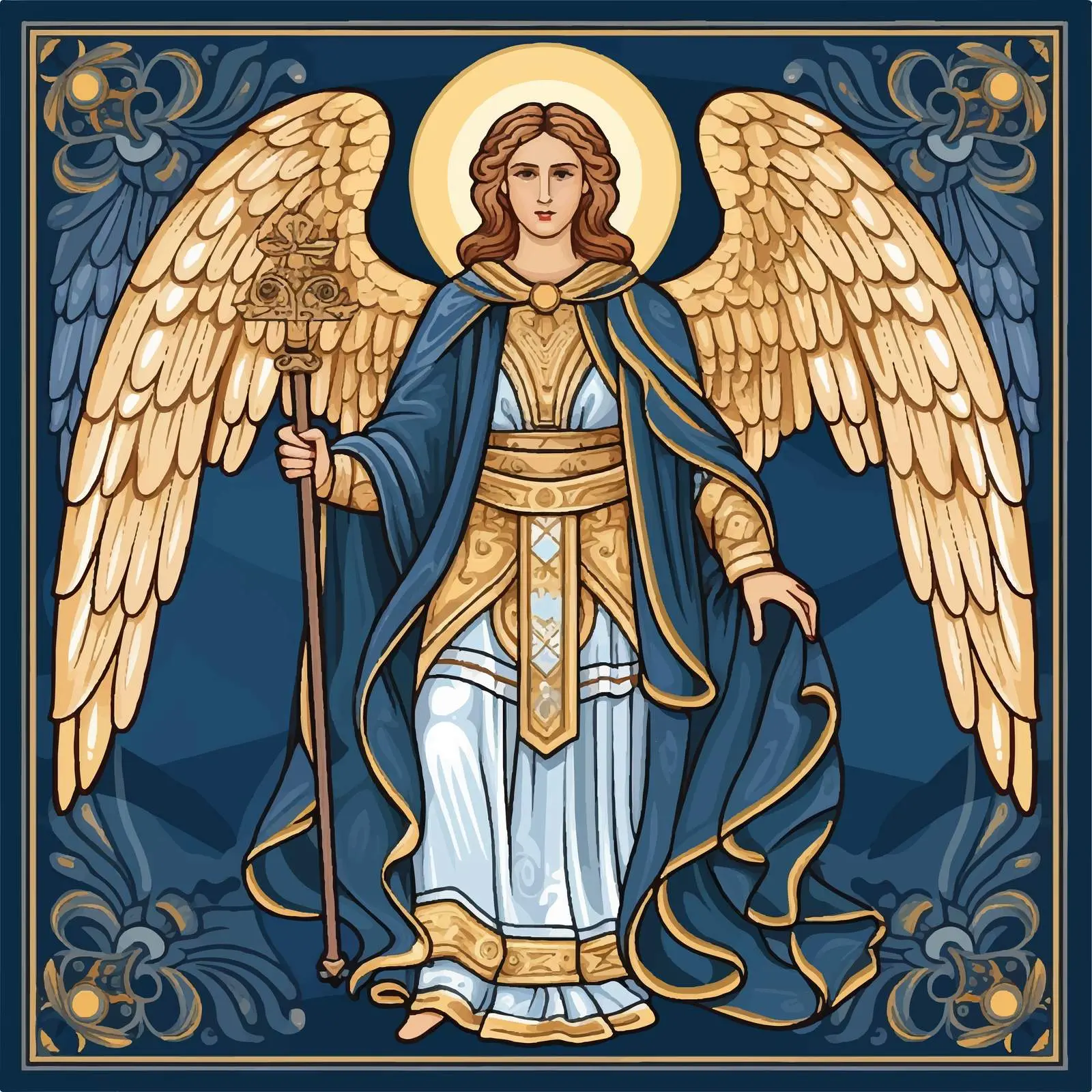 Byzantine Archangel Illustration on Deep Blue Background — free download from Dotvec