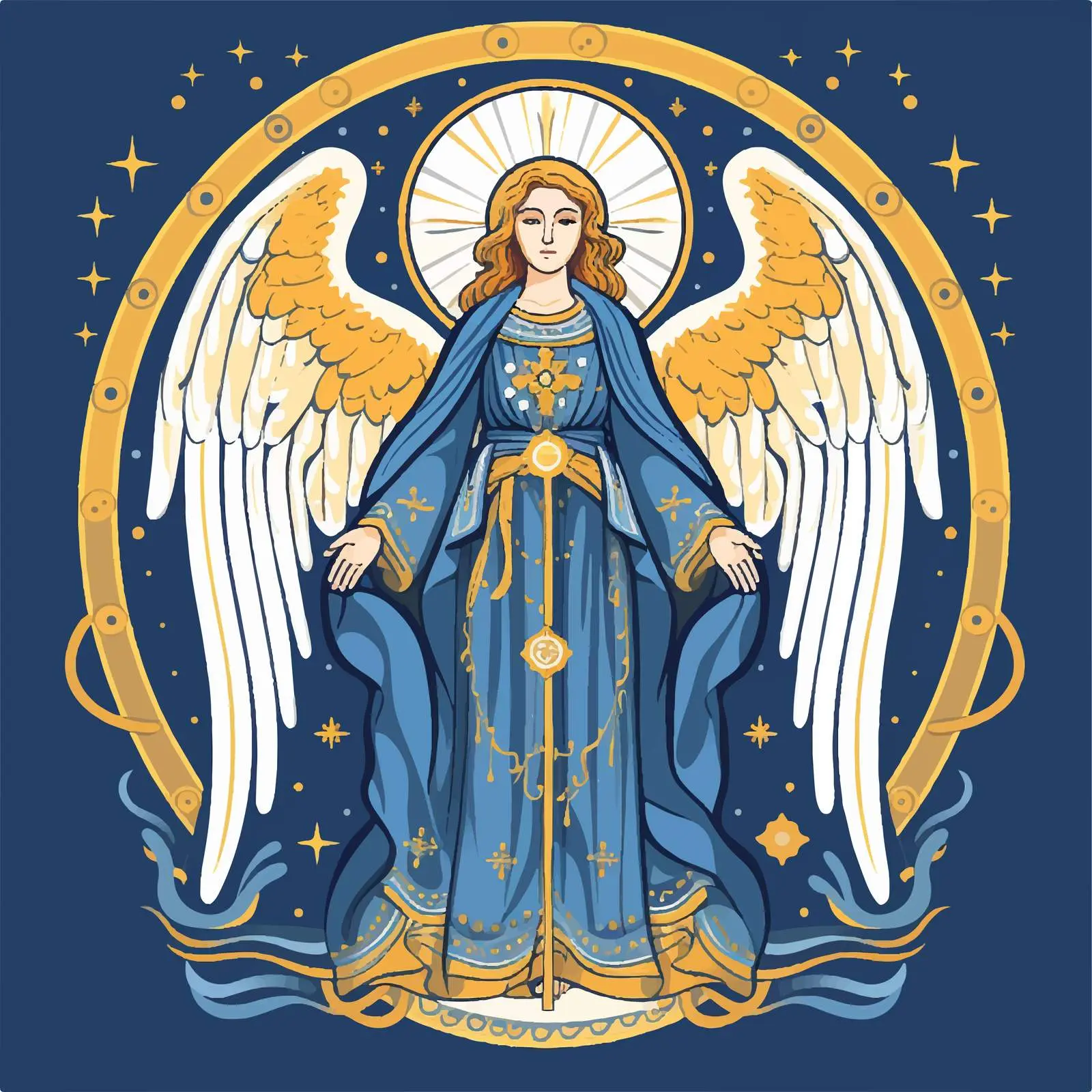 Byzantine Archangel Illustration on Deep Blue Background – free christian traditions image from Dotvec
