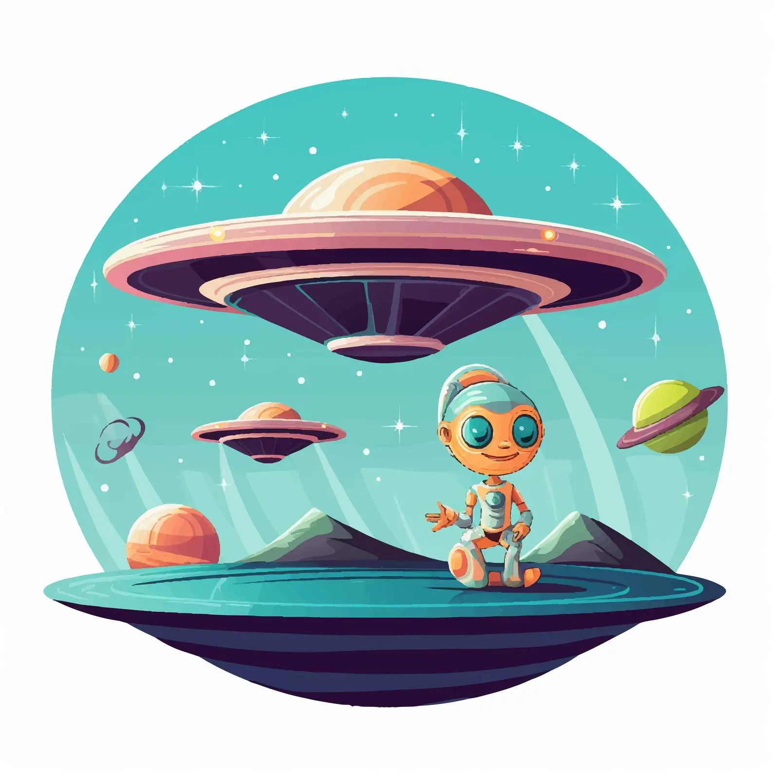 Astronaut Encountering Alien in UFO Illustration — free download from Dotvec