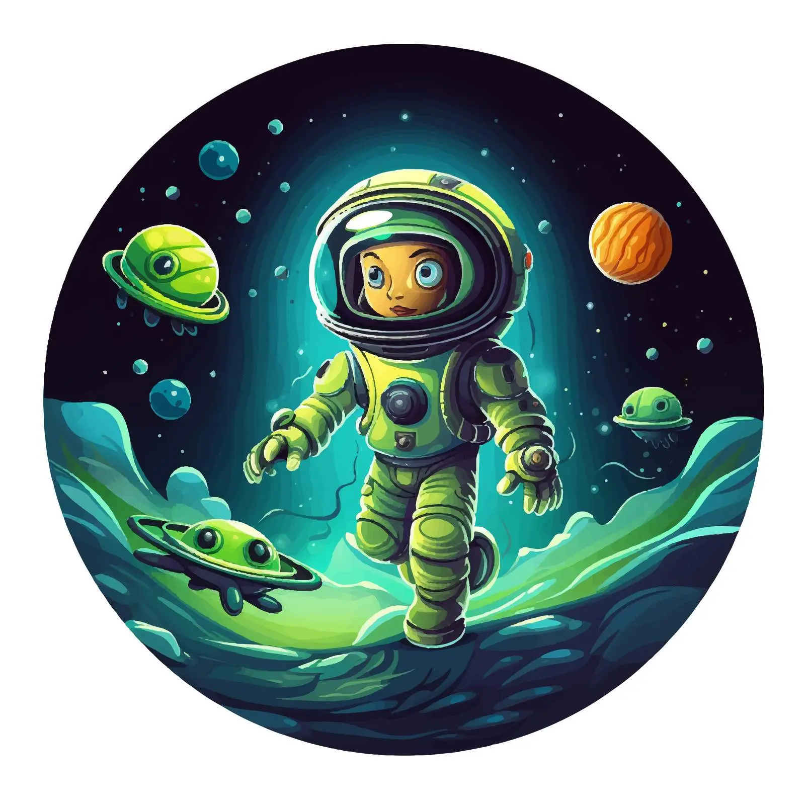 Astronaut Encountering Alien in UFO Illustration — free download from Dotvec