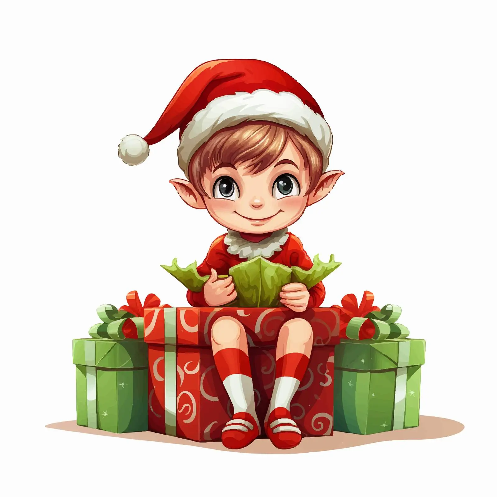 Elf Sitting on a Large Gift Box Illustration — free download from Dotvec