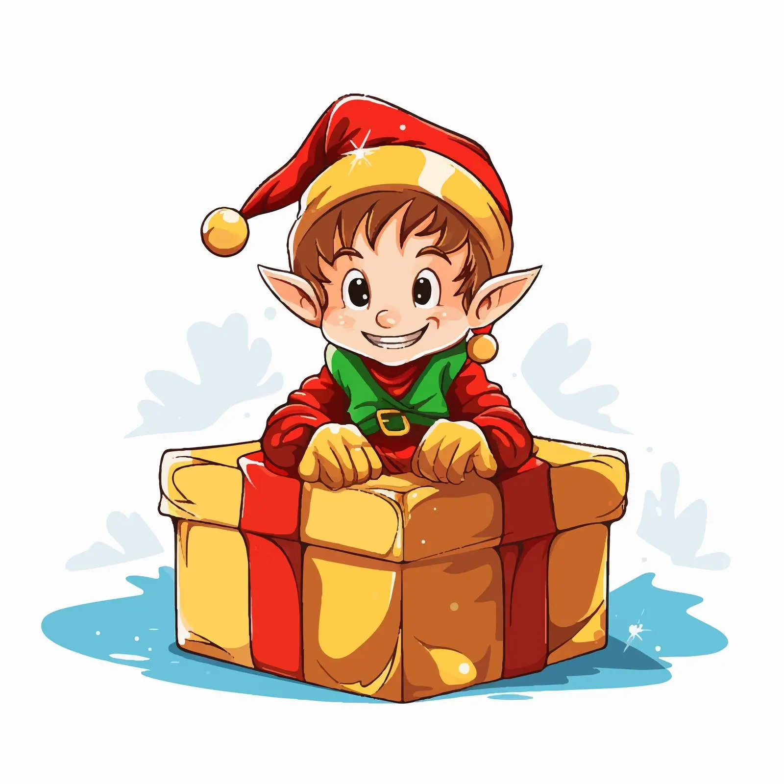 Elf Sitting on Large Gift Box Illustration — free download from Dotvec