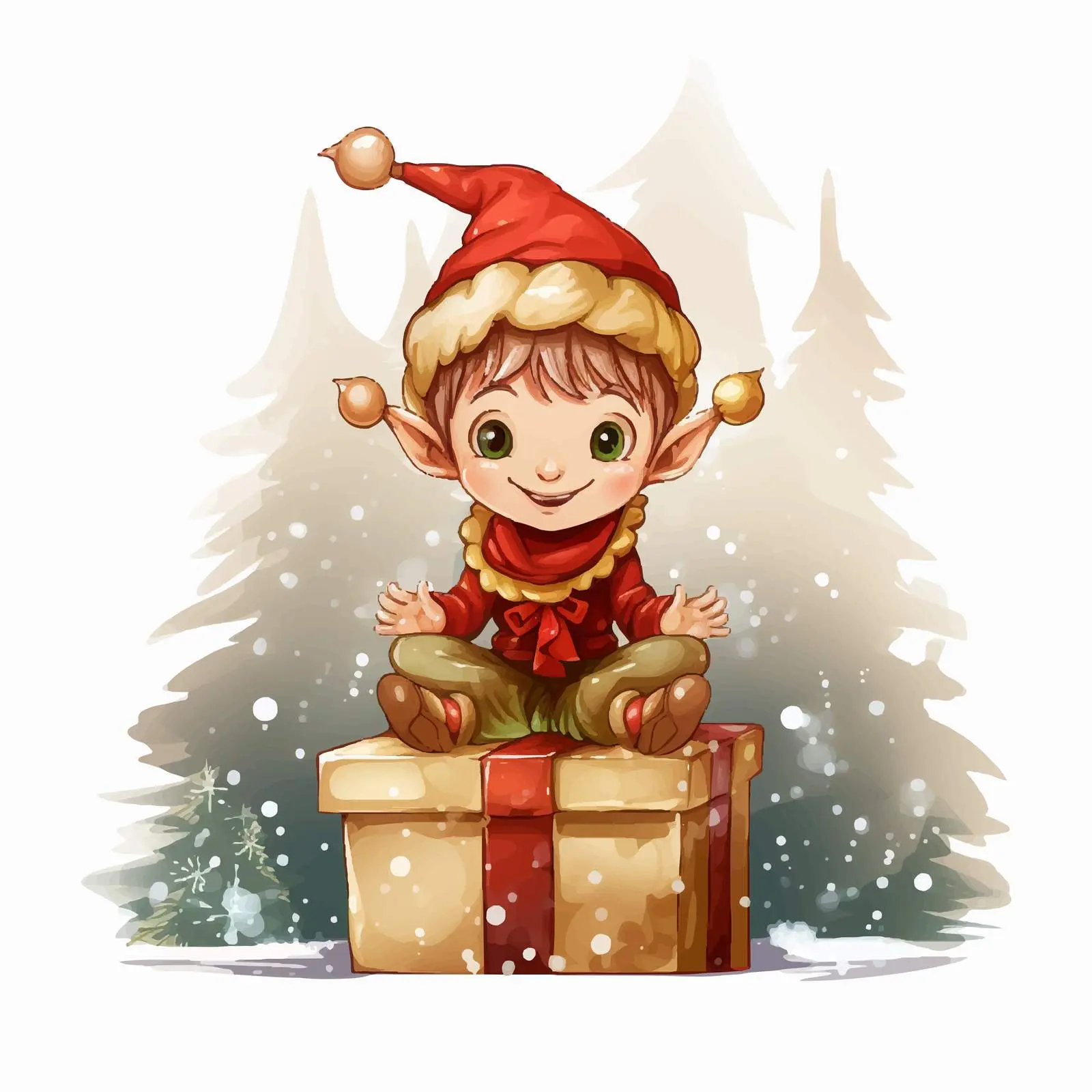 Elf Sitting on a Large Gift Box Illustration — free download from Dotvec