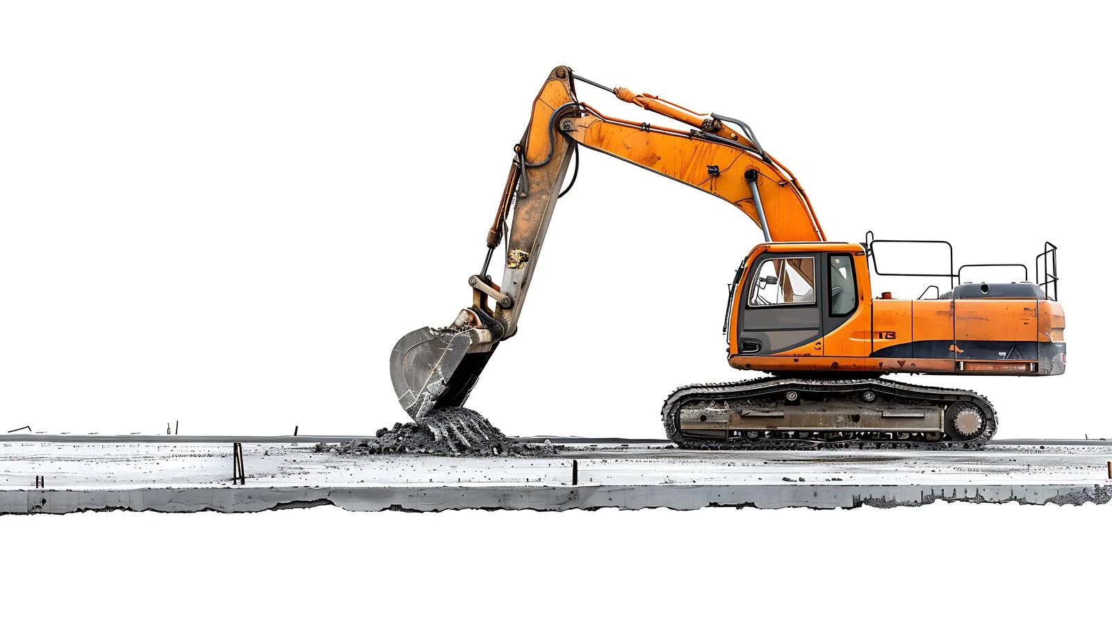 Excavator breaking concrete pavement — free download from Dotvec