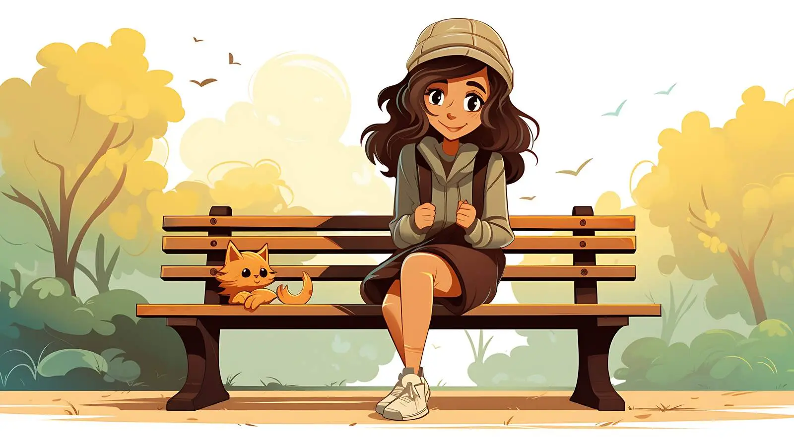 Girl Sitting on Park Bench Illustration — free download from Dotvec