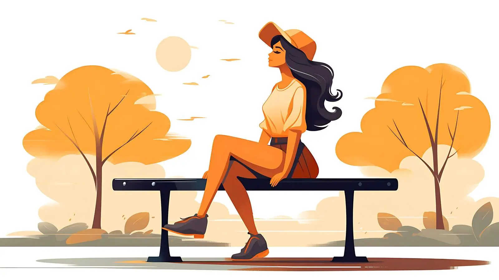 Girl Sitting on Park Bench Illustration — free download from Dotvec