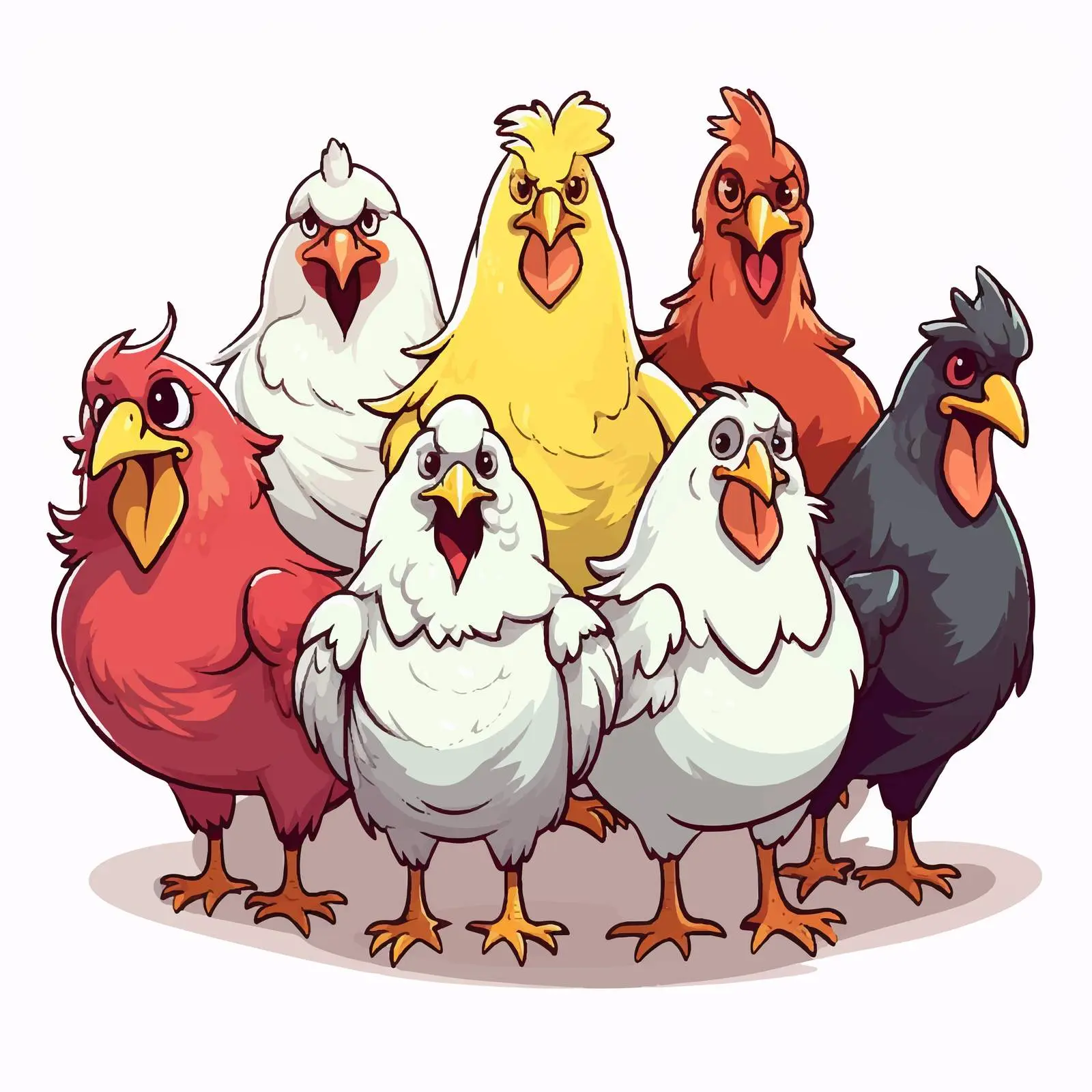 Cartoon Group of Chickens in Isolated Scene — free download from Dotvec