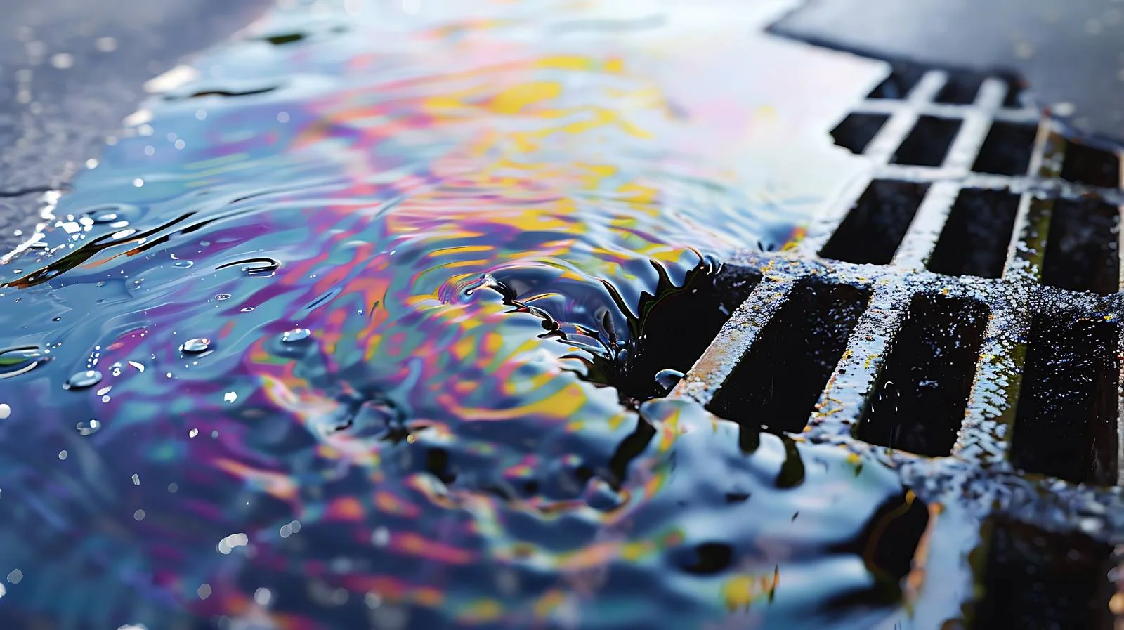 Glistening oil spill on asphalt road — free download from Dotvec