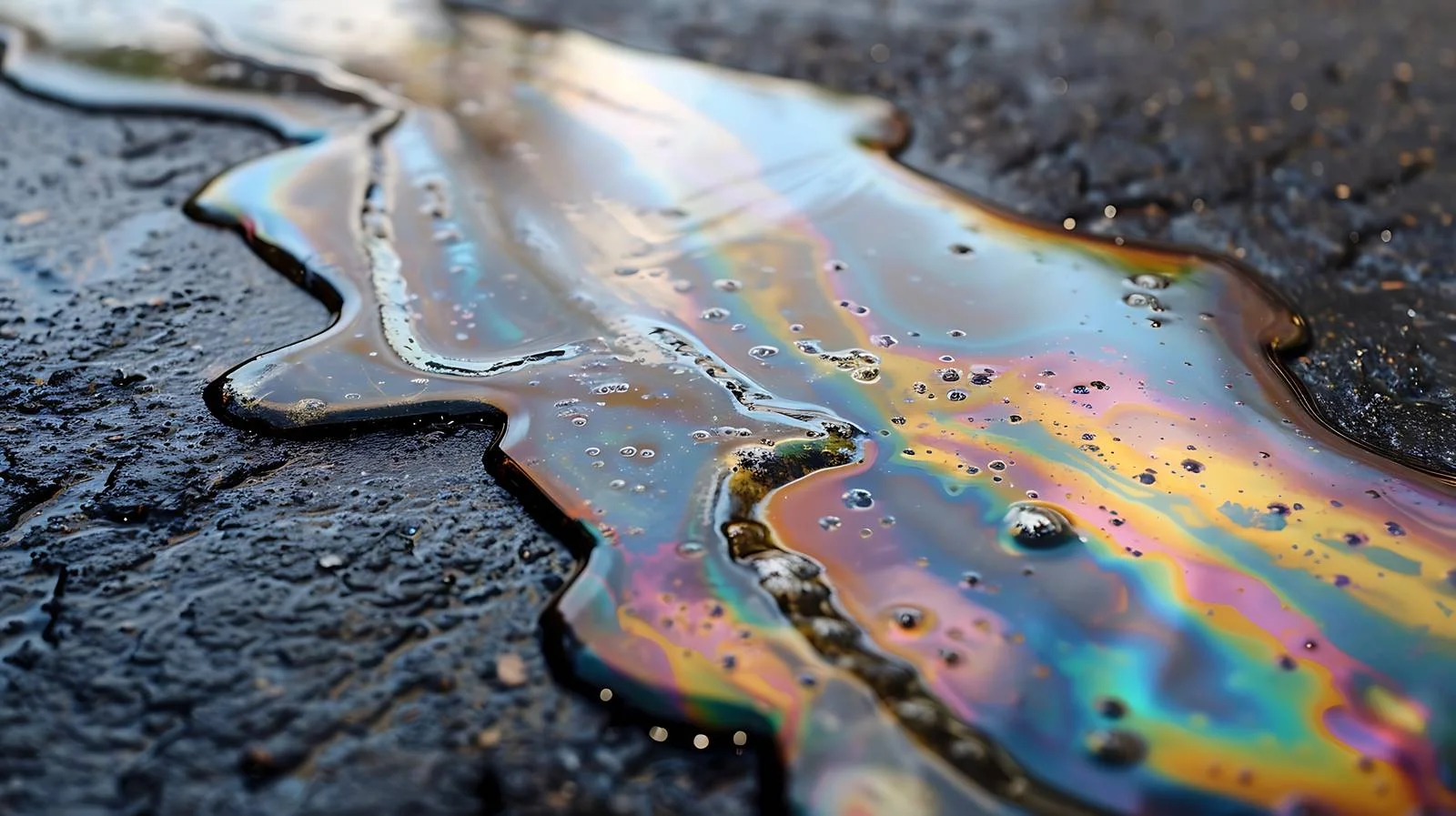 Spilled oil on damp asphalt road — free download from Dotvec